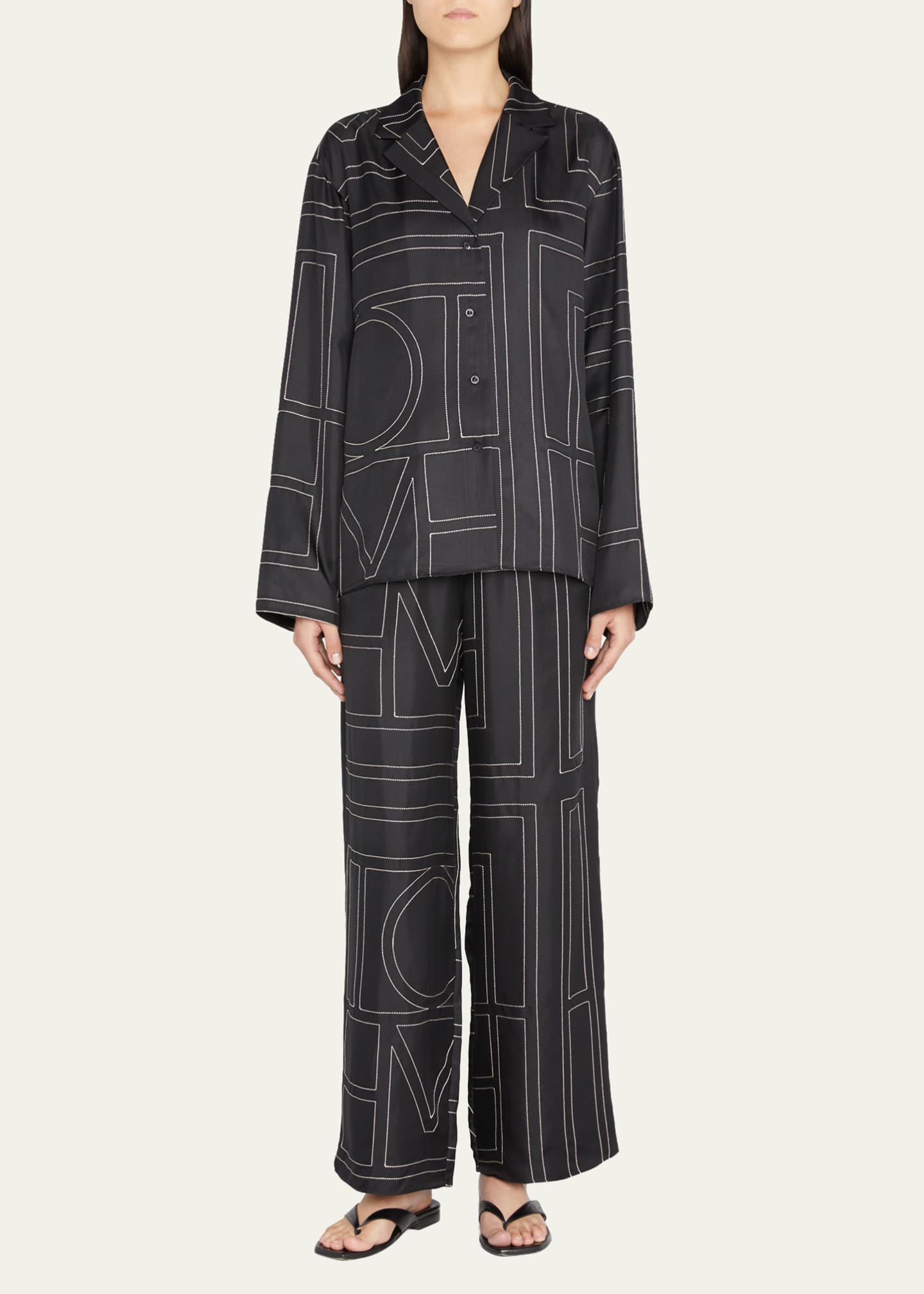 Toteme Monogram-Embroidered Silk Pajama Top Image 2 of 5