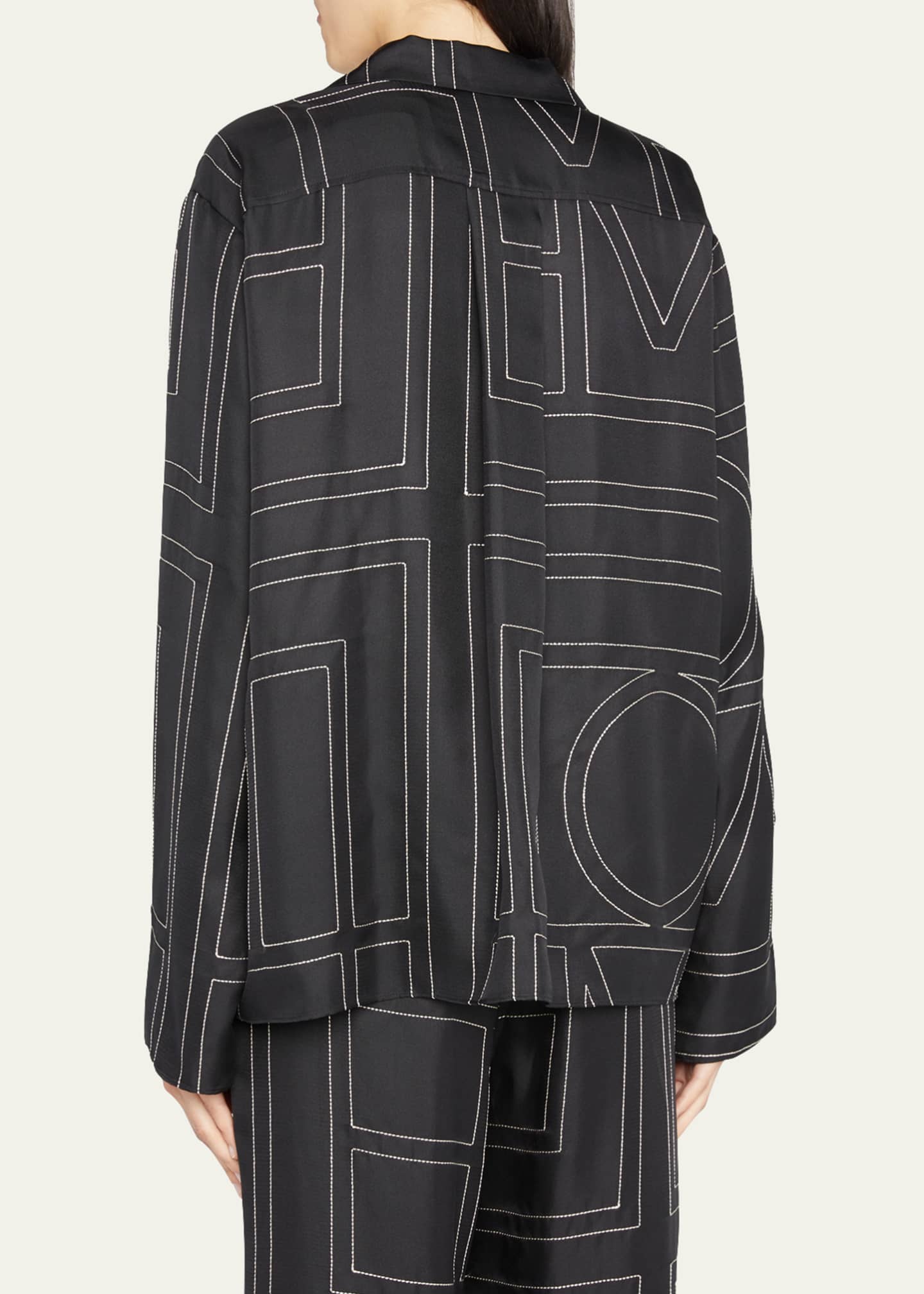 Toteme Monogram-Embroidered Silk Pajama Top Image 3 of 5