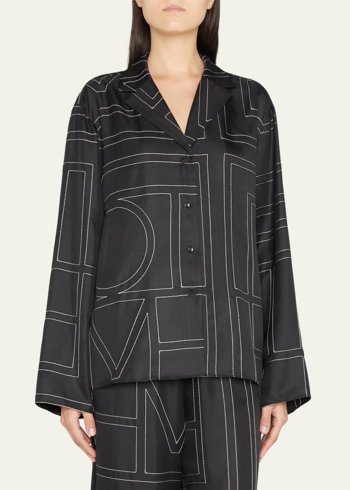 Toteme Monogram-Embroidered Silk Pajama Top Image 4 of 5