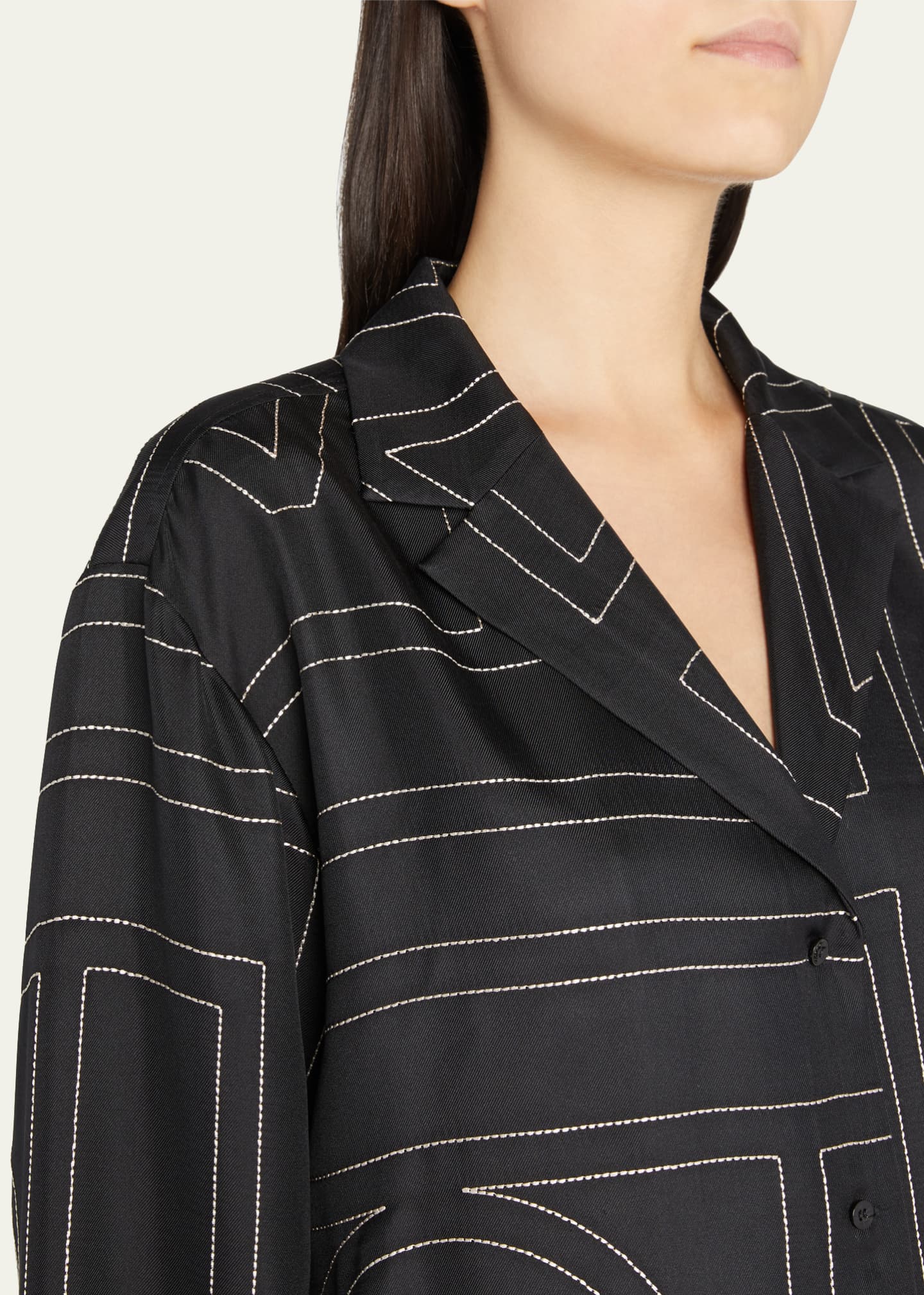 Toteme Monogram-Embroidered Silk Pajama Top Image 5 of 5