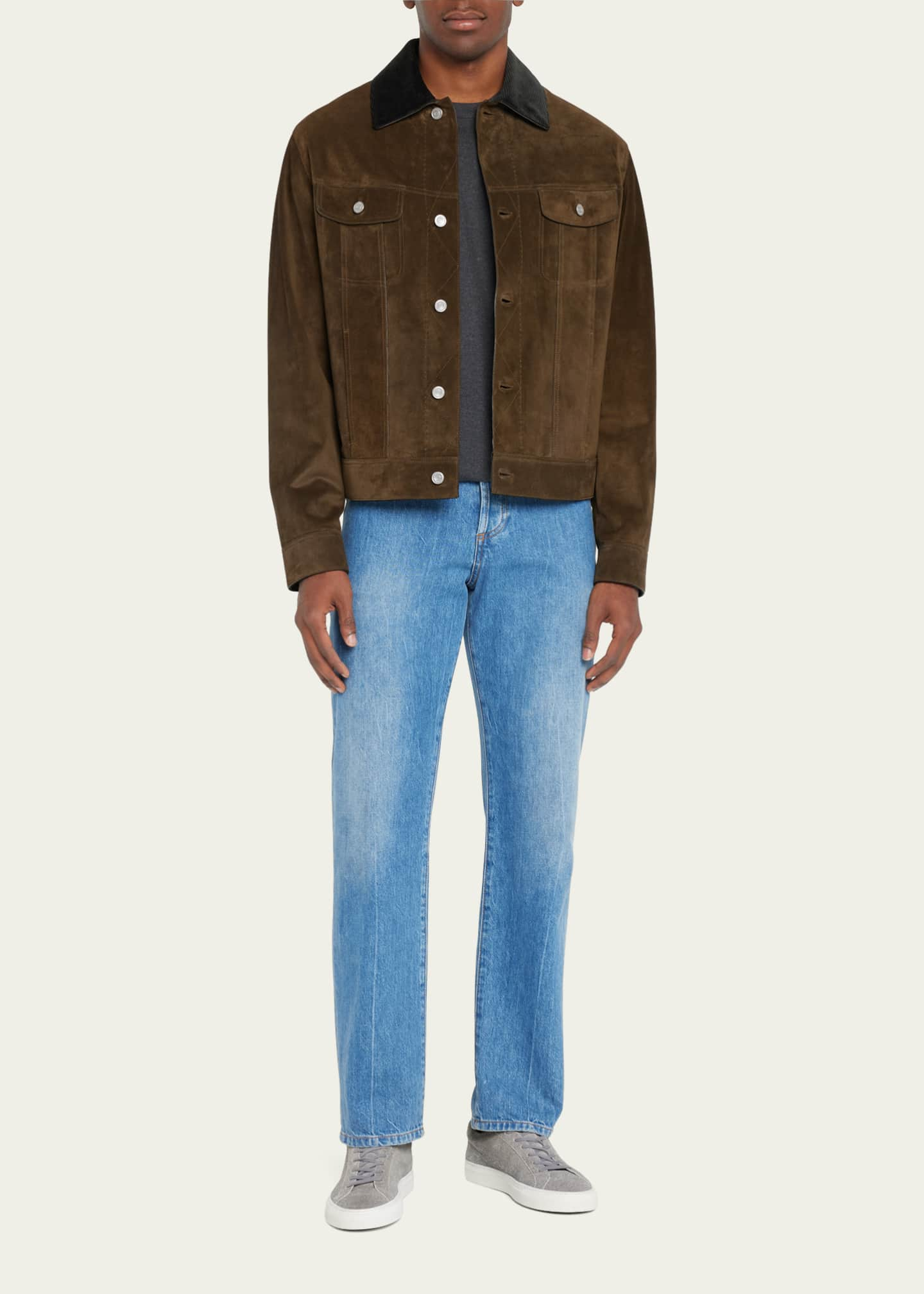 Berluti Men's Corduroy Collar Suede Leather Jacket - Bergdorf Goodman