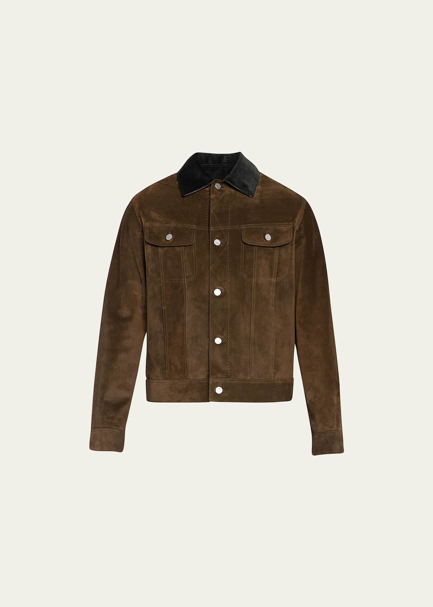 Berluti Men's Corduroy Collar Suede Leather Jacket Bergdorf Goodman