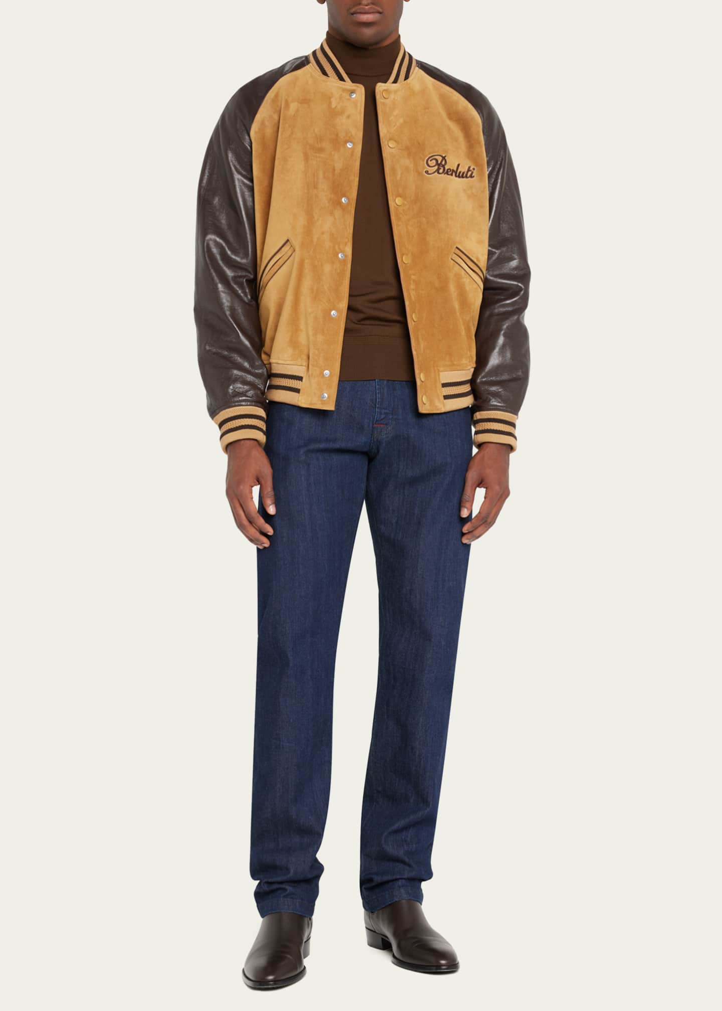 Suede varsity jacket mens best sale