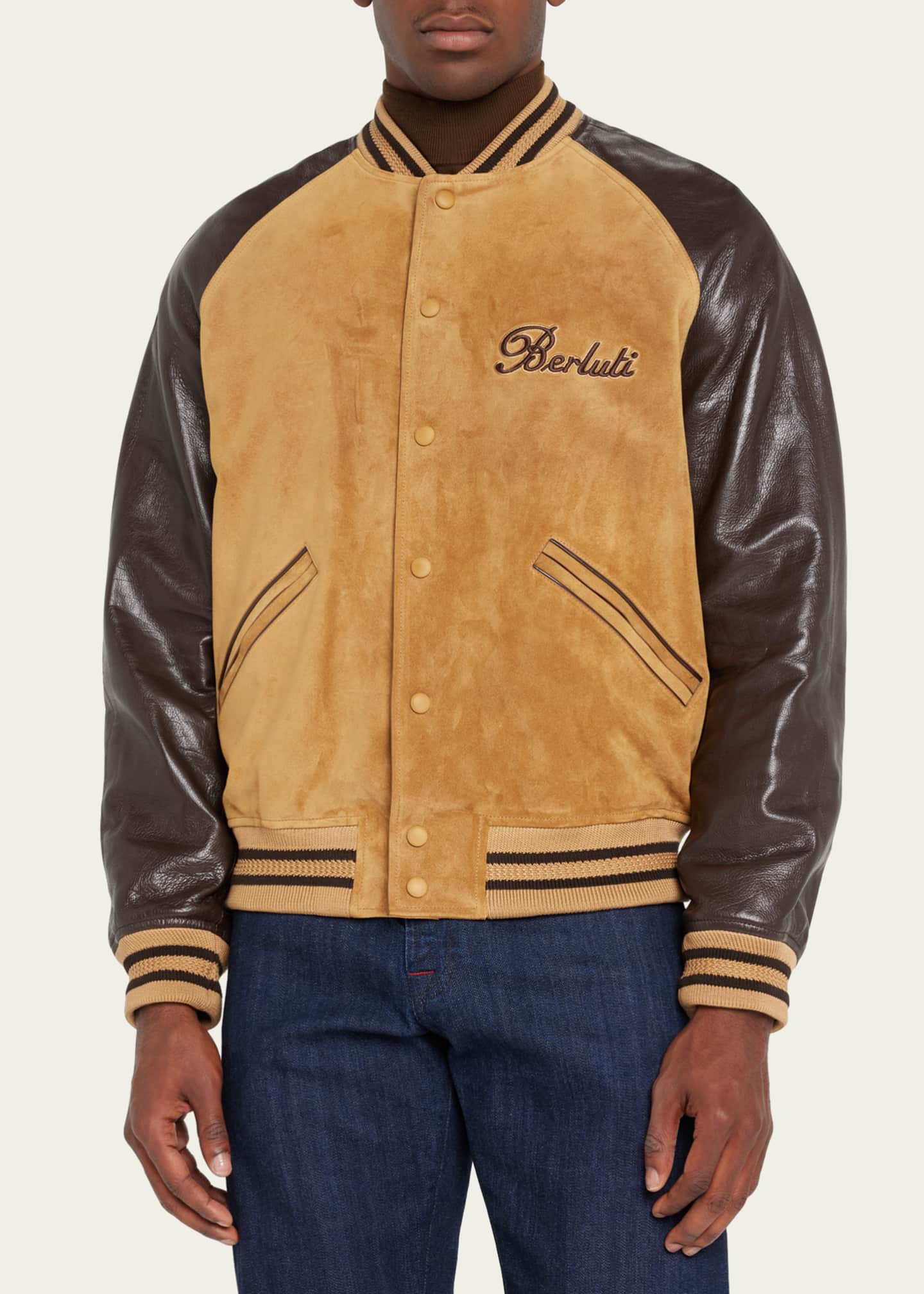 Real Leather and Suede Varsity Jacket