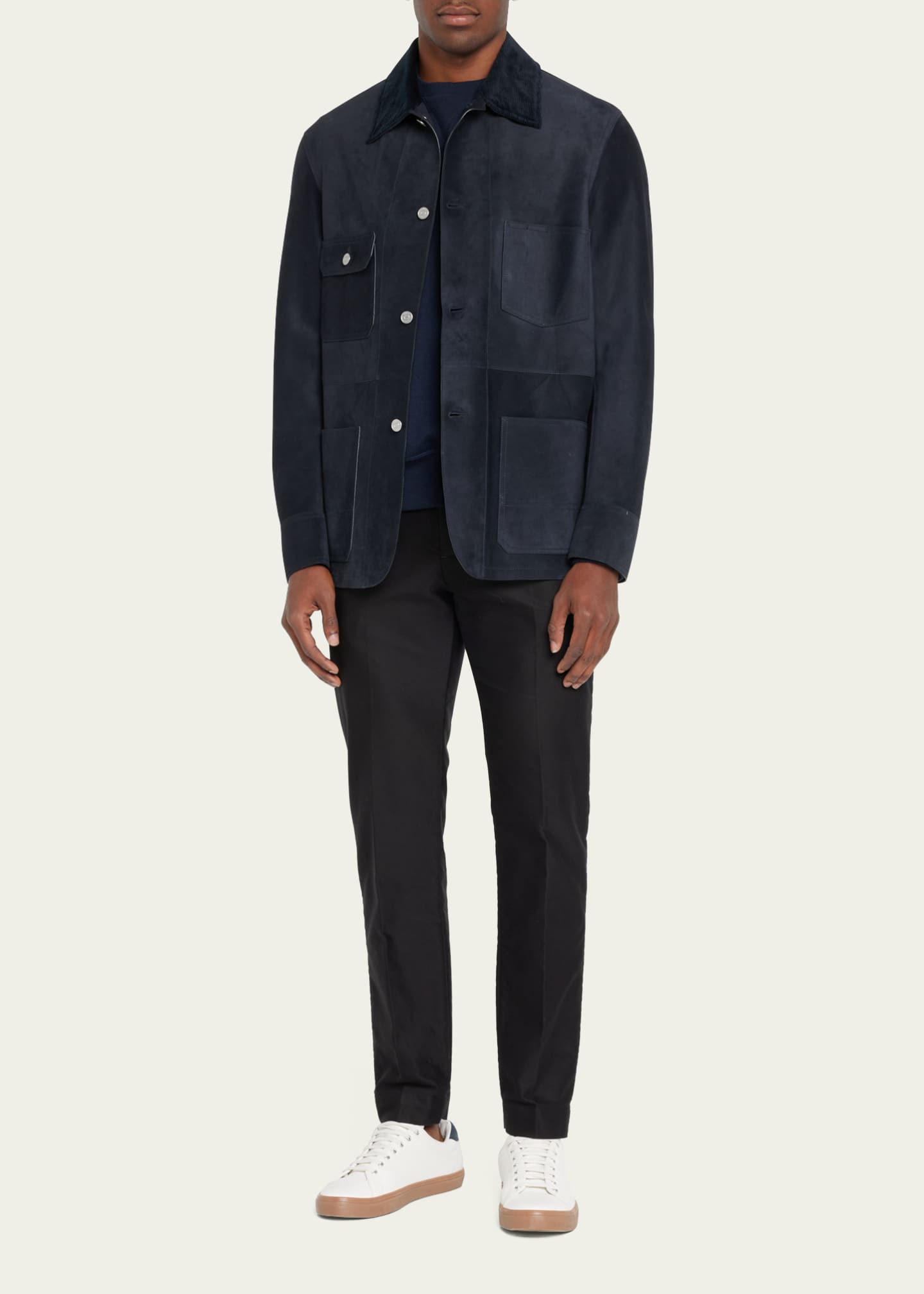 Berluti Men's Corduroy Collar SuedeLeather Jacket Bergdorf Goodman