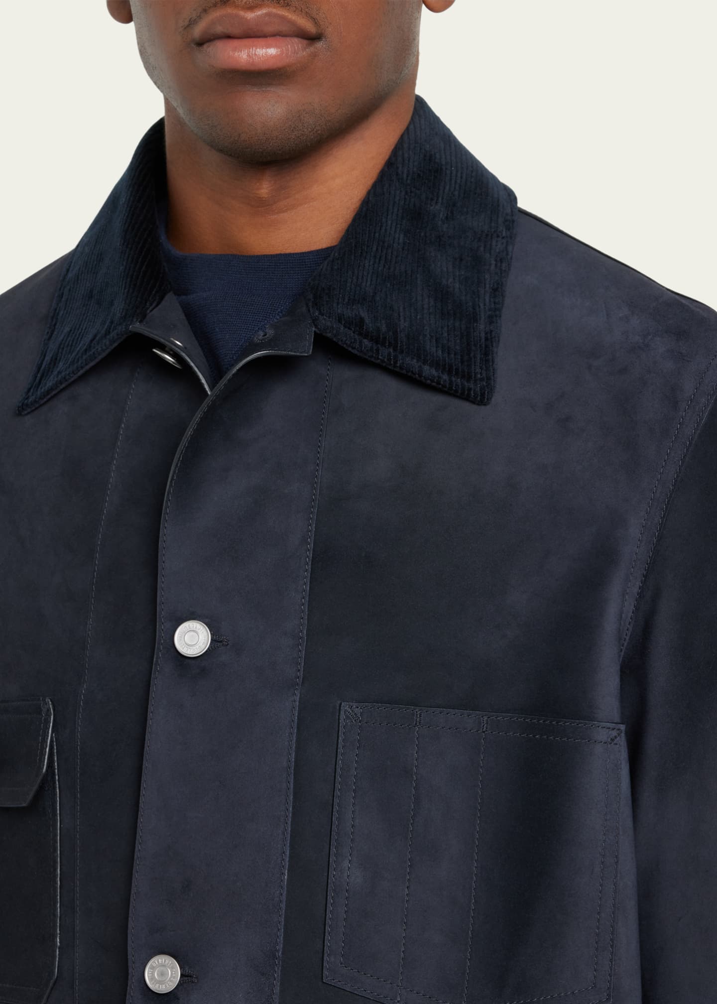 Berluti Men's Corduroy Collar SuedeLeather Jacket Bergdorf Goodman