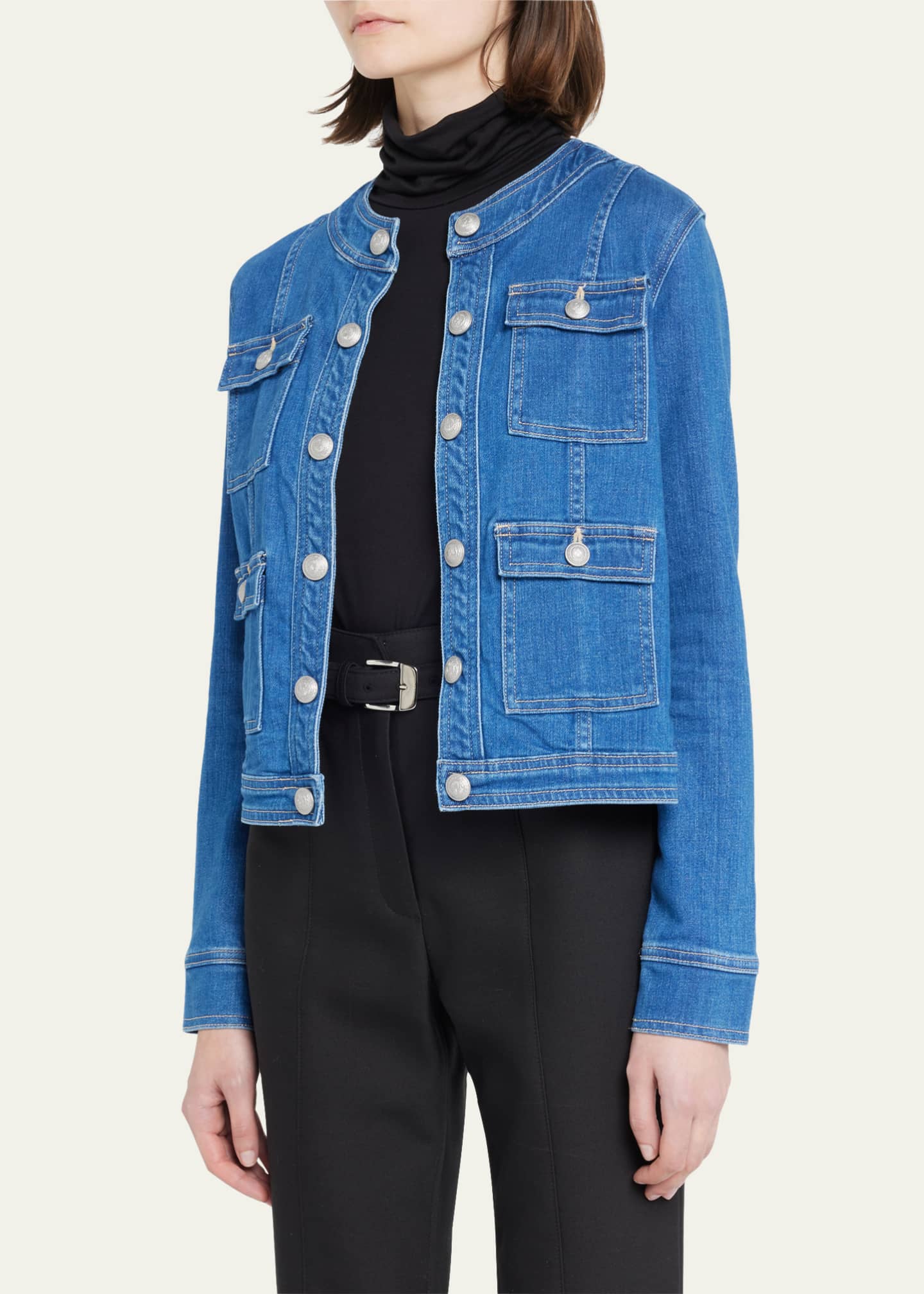 L'Agence Yari Faded Collarless Denim Jacket Bergdorf Goodman