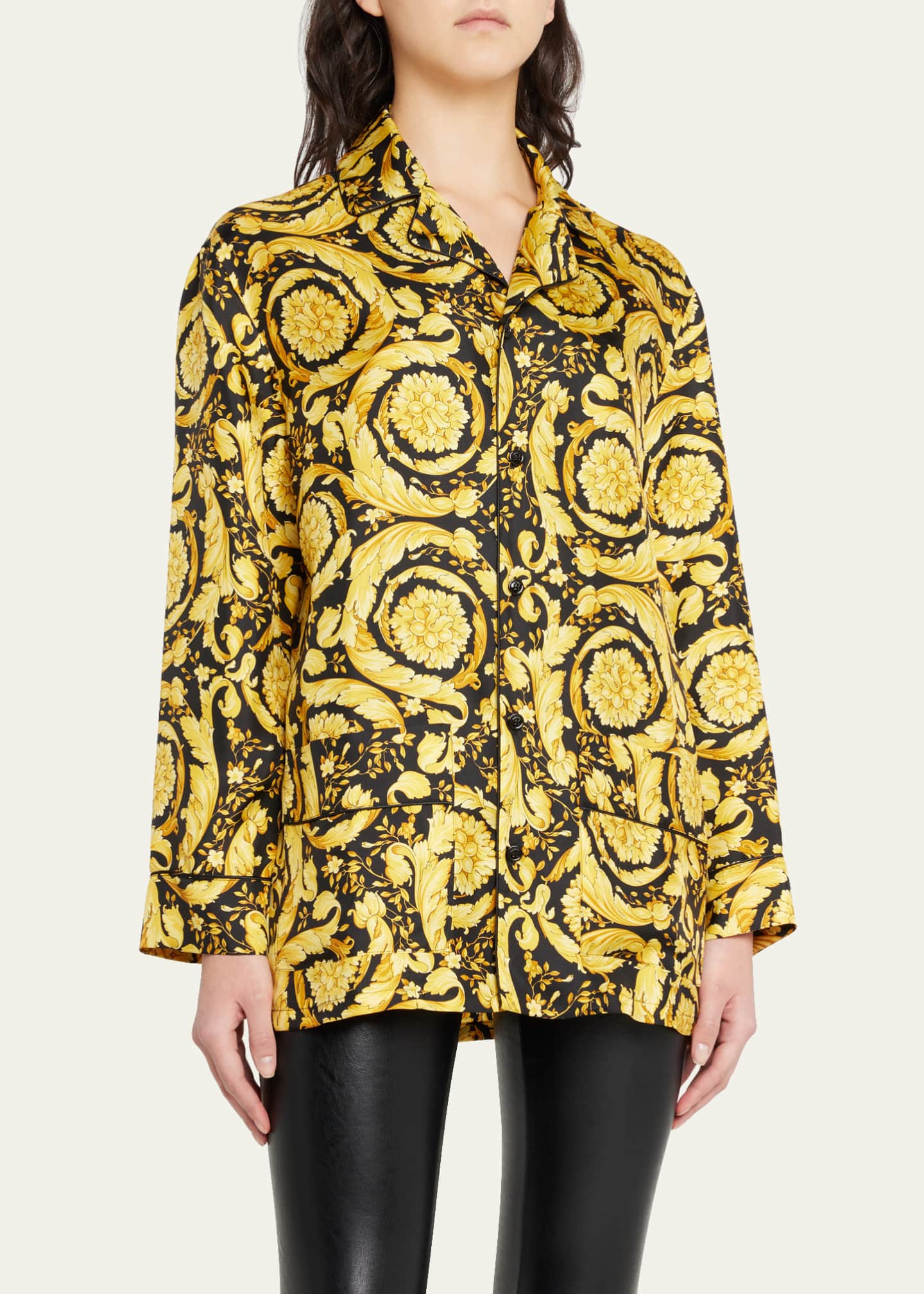 Versace Barocco Print Silk Pajama Shirt Bergdorf Goodman