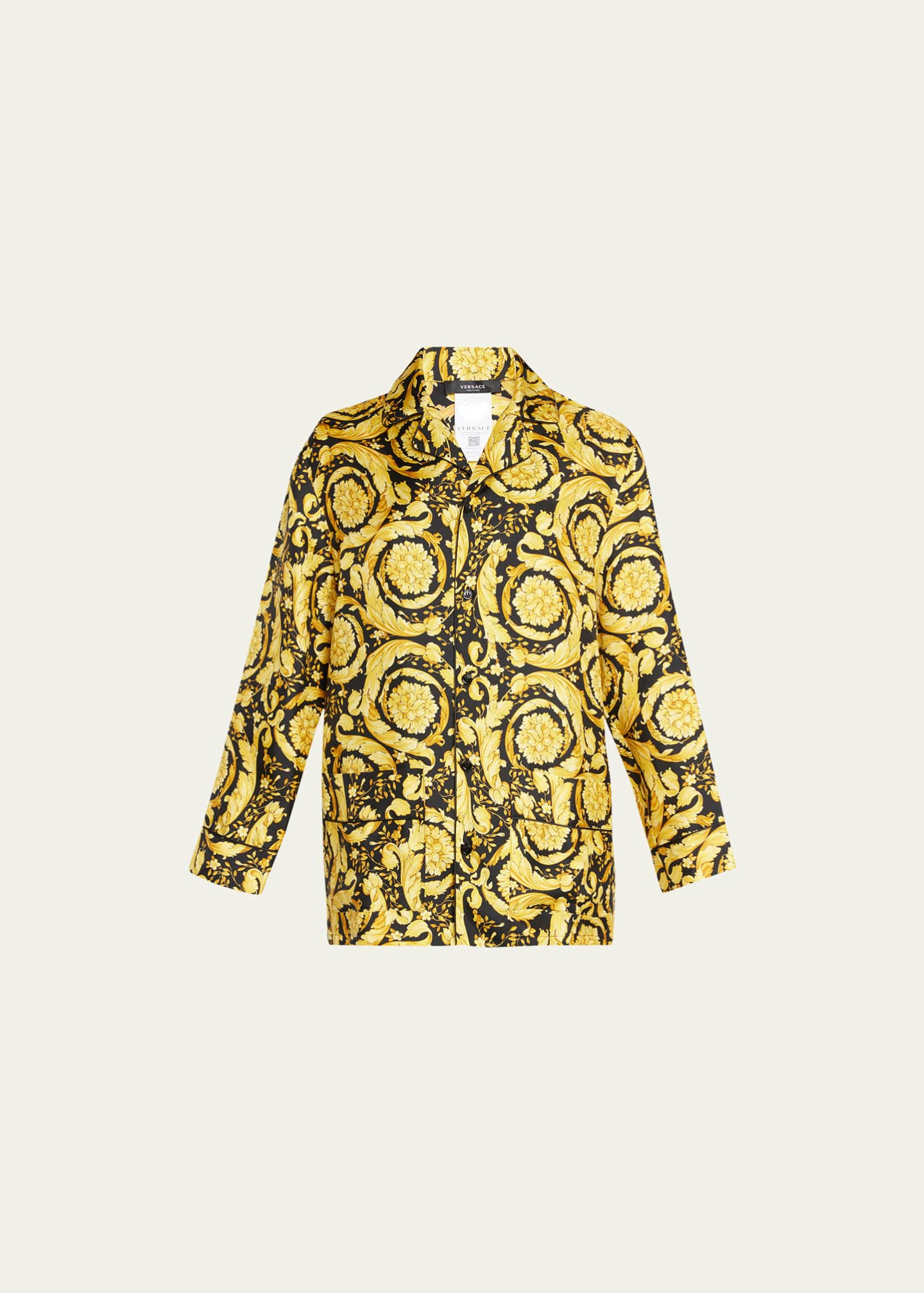 Yellow Baroque-print silk-twill shirt, Versace