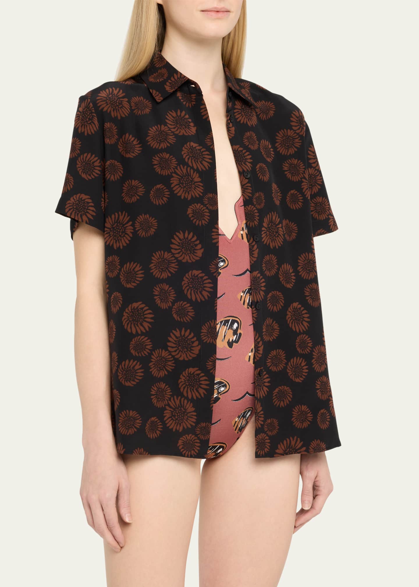 Matteau Printed Short-Sleeve Oversized Silk Shirt Image 4 of 5