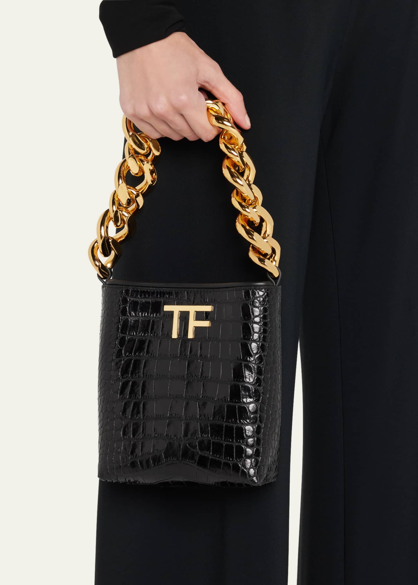 TOM FORD Mini Chain CrocEmbossed TopHandle Hobo Bag Bergdorf Goodman