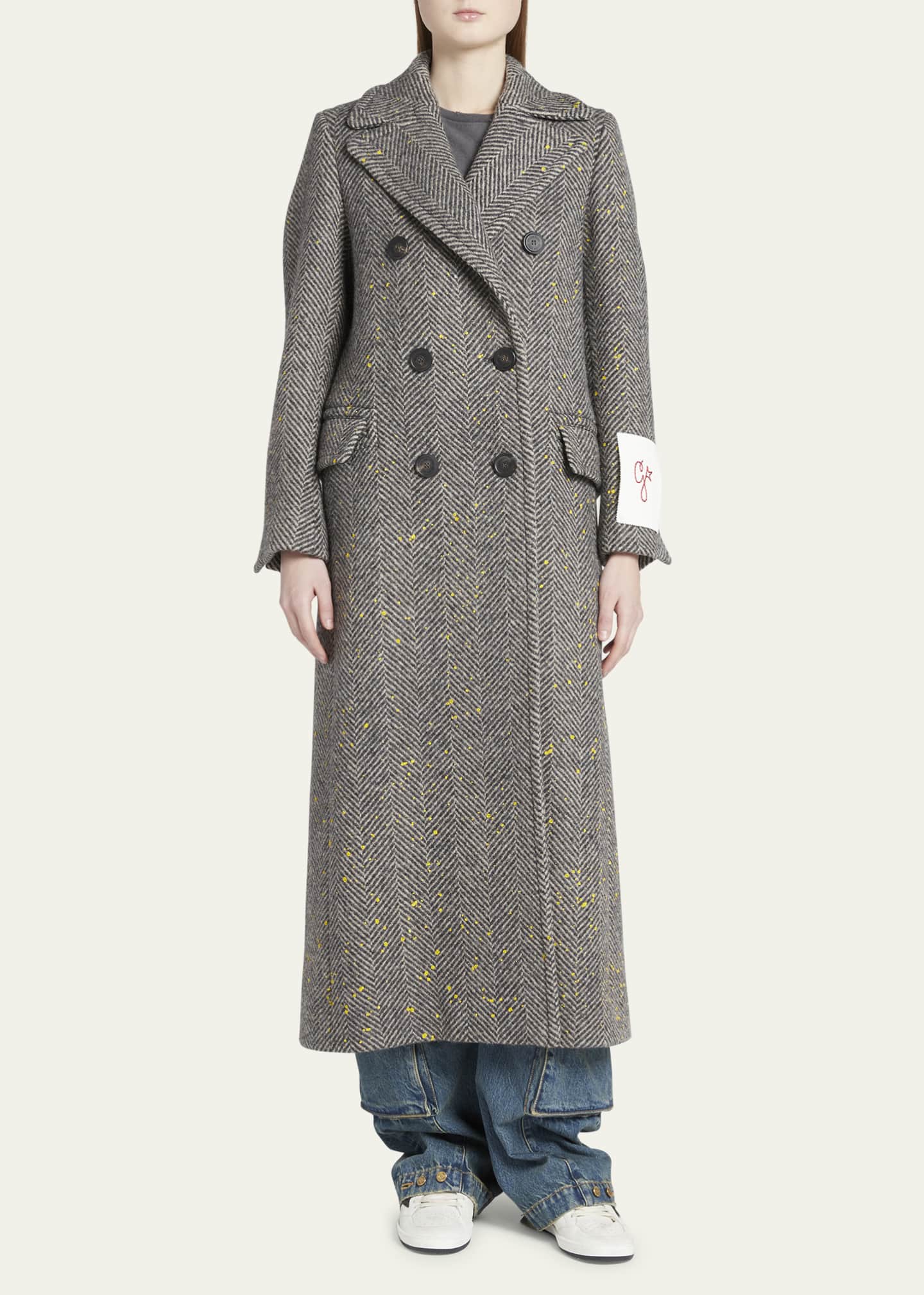 Golden Goose Double Breasted Handpainted Chevron Wool Trench Coat