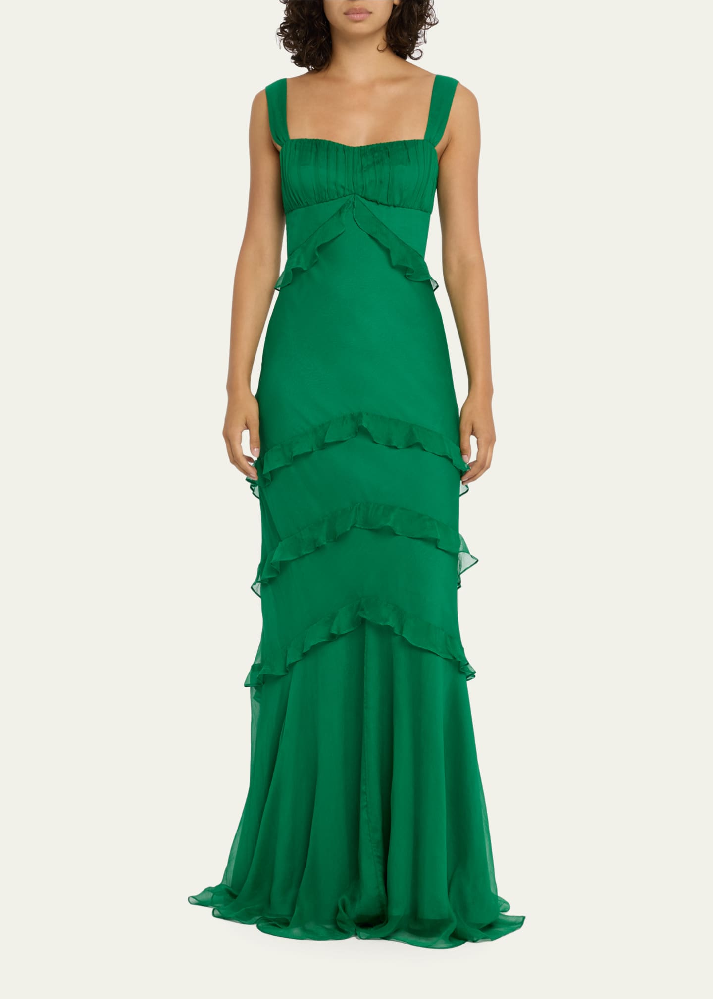 Floral ruffle gown deals