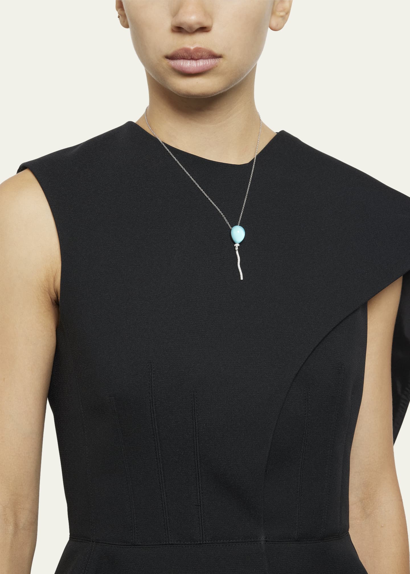 Vhernier Palloncini Mini Pendant Necklace in White Gold Diamonds, Rock Crystal and Turquoise Image 2 of 4