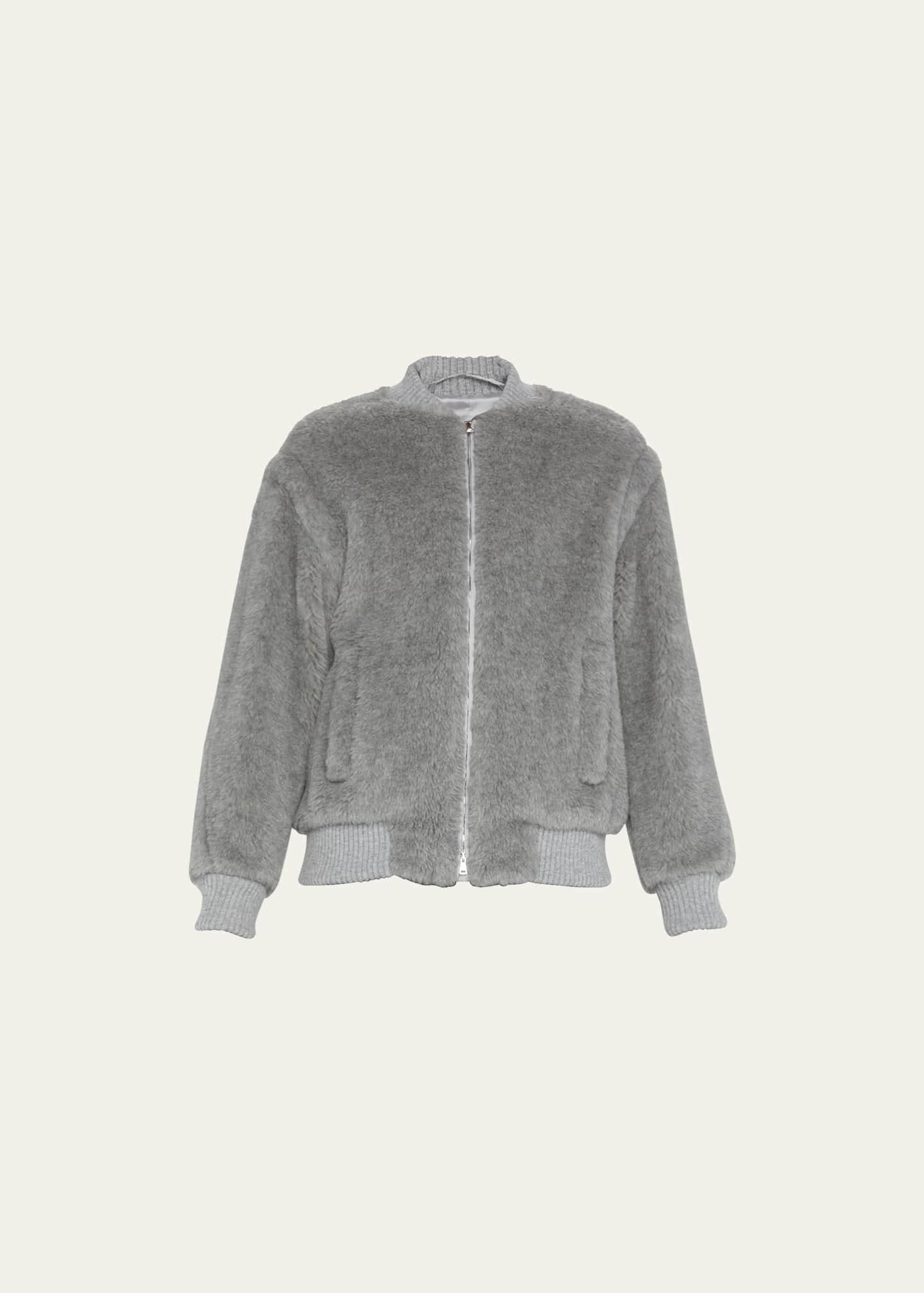 Max Mara Terry Teddy Oversized Bomber Jacket in Gray