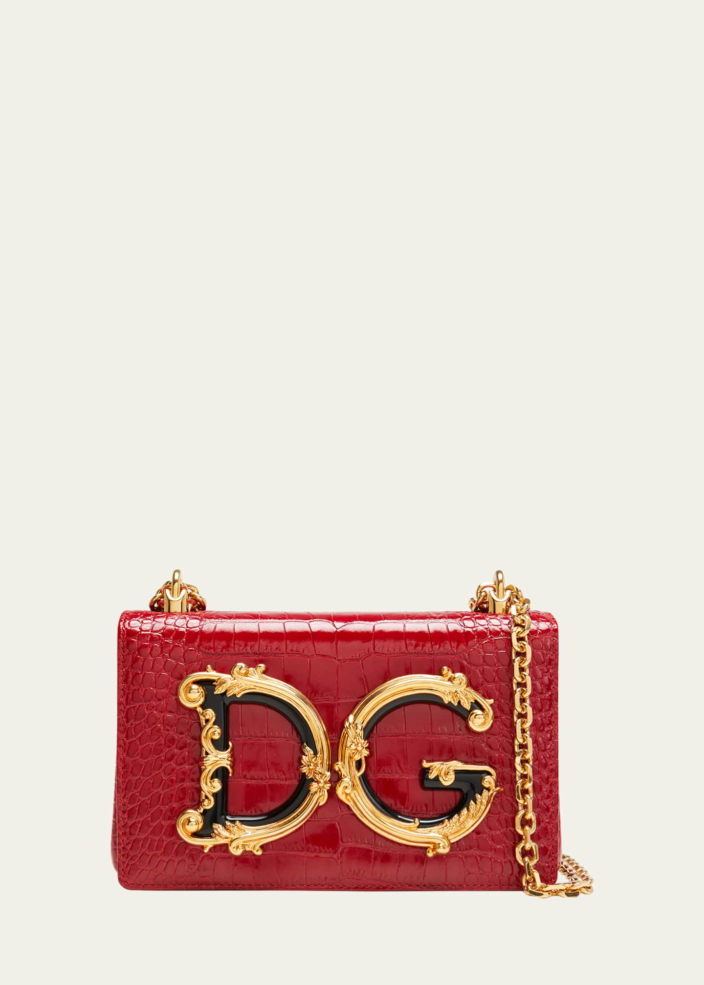 Dolce&Gabbana DG Girls Small Croc-Embossed Chain Crossbody Bag ...