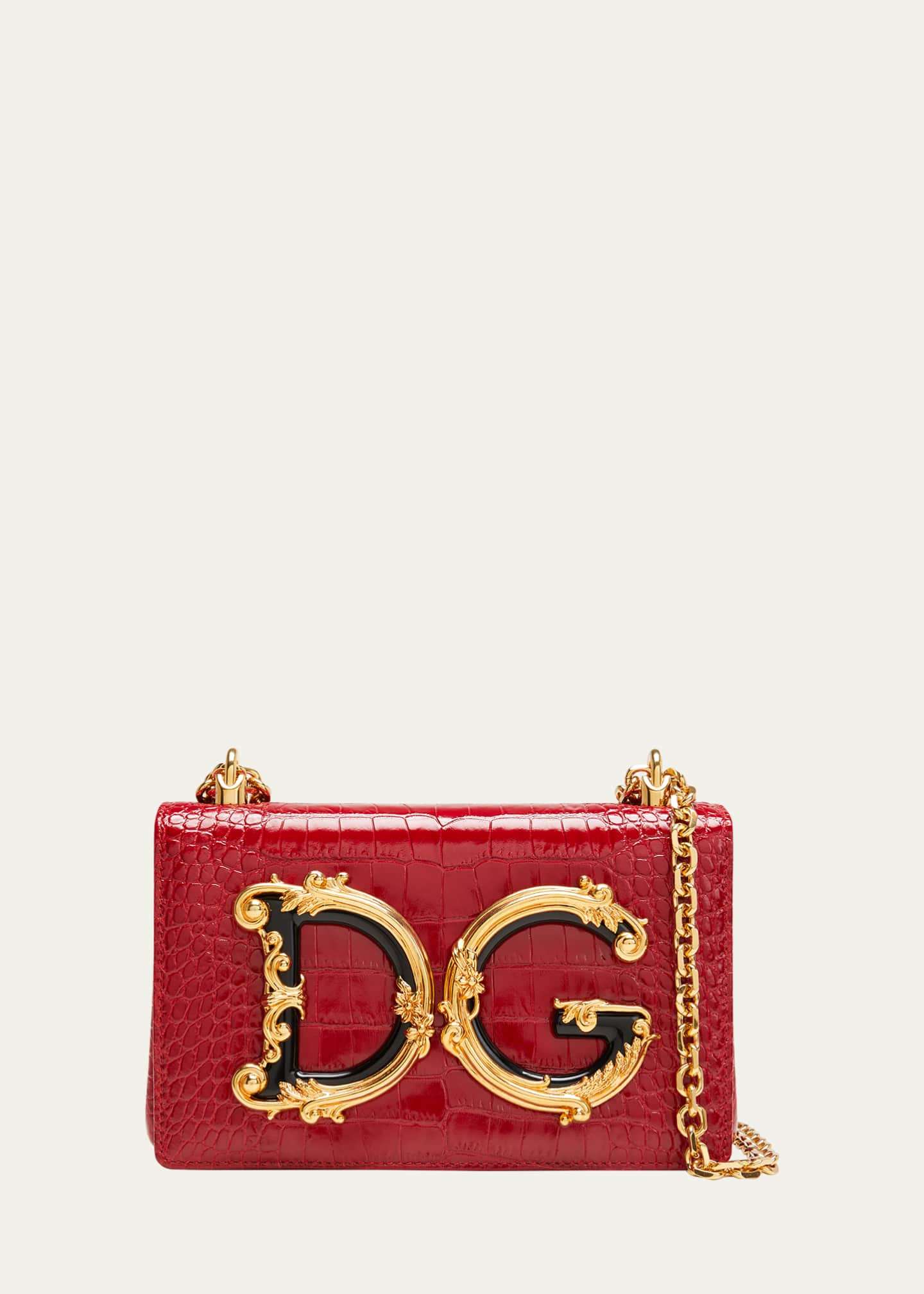Dolce&Gabbana DG Girls Small CrocEmbossed Chain Crossbody Bag