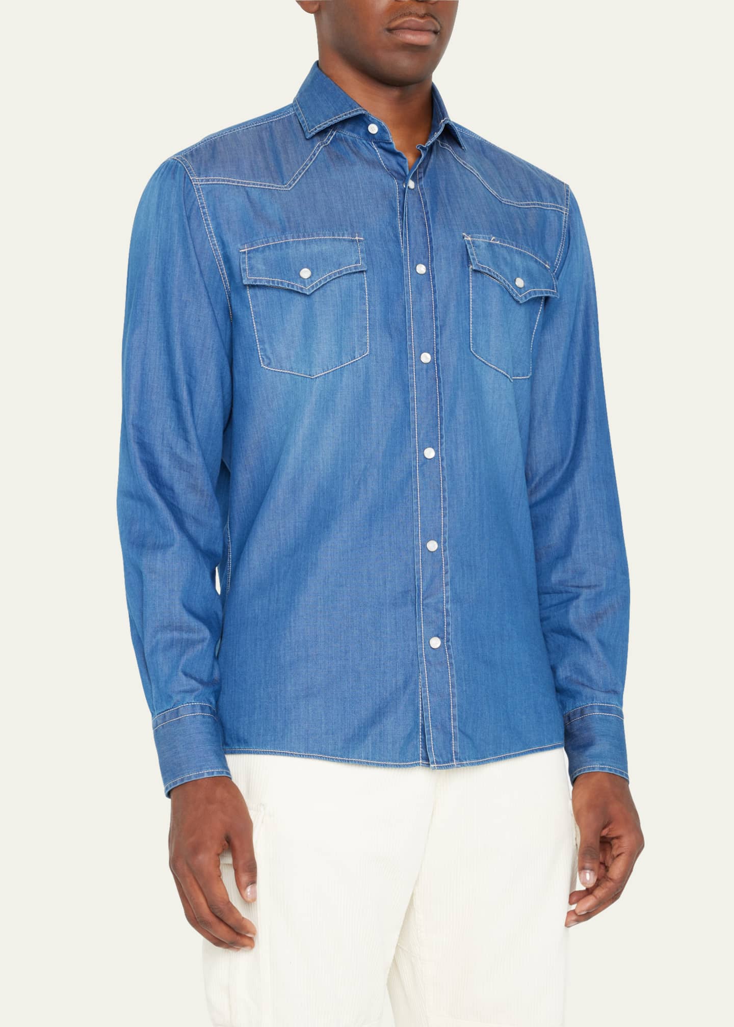 Brunello Cucinelli Men's Western Denim Sport Shirt - Bergdorf Goodman