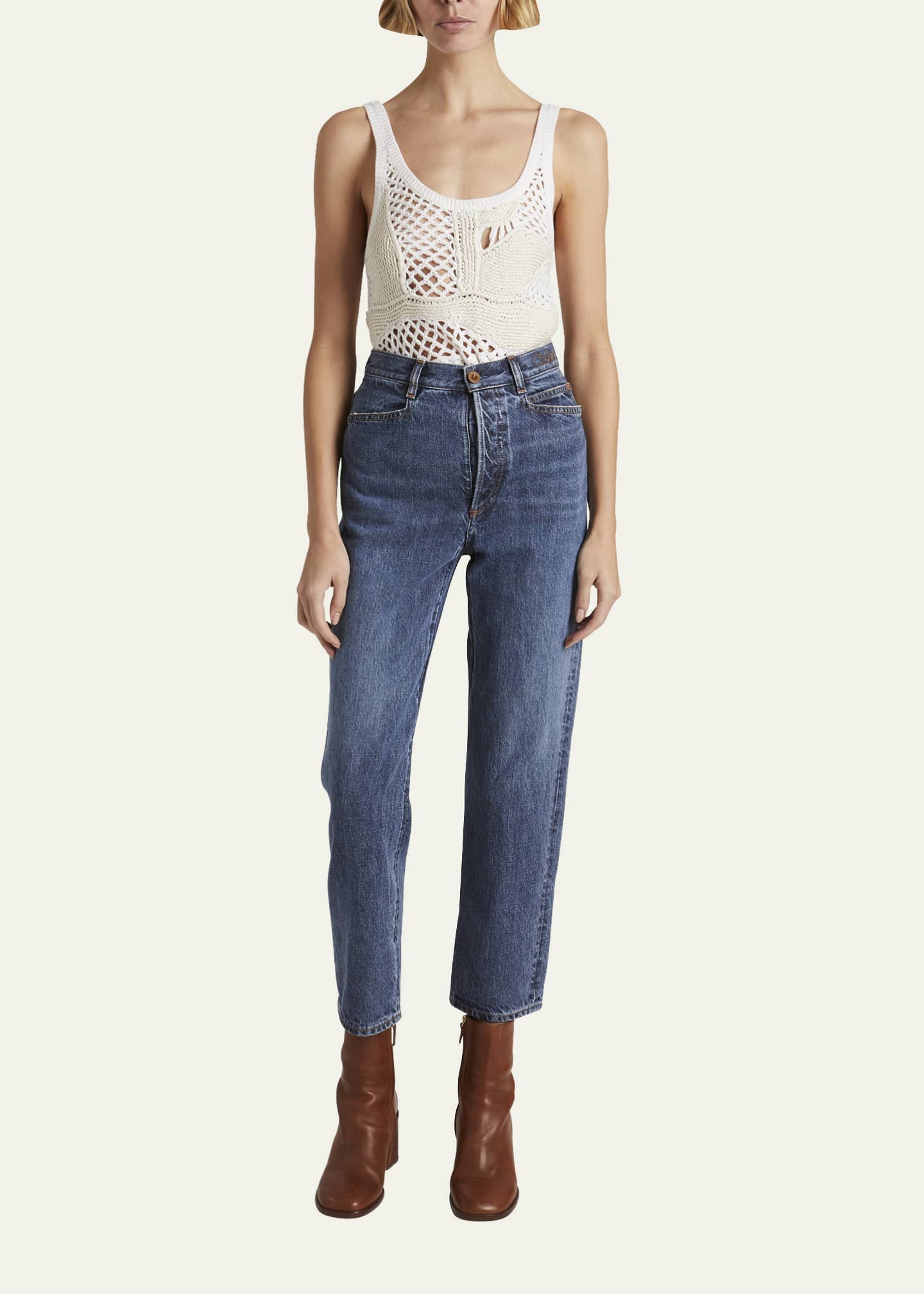 Chloe Denim Crop StraightLeg Pants Bergdorf Goodman