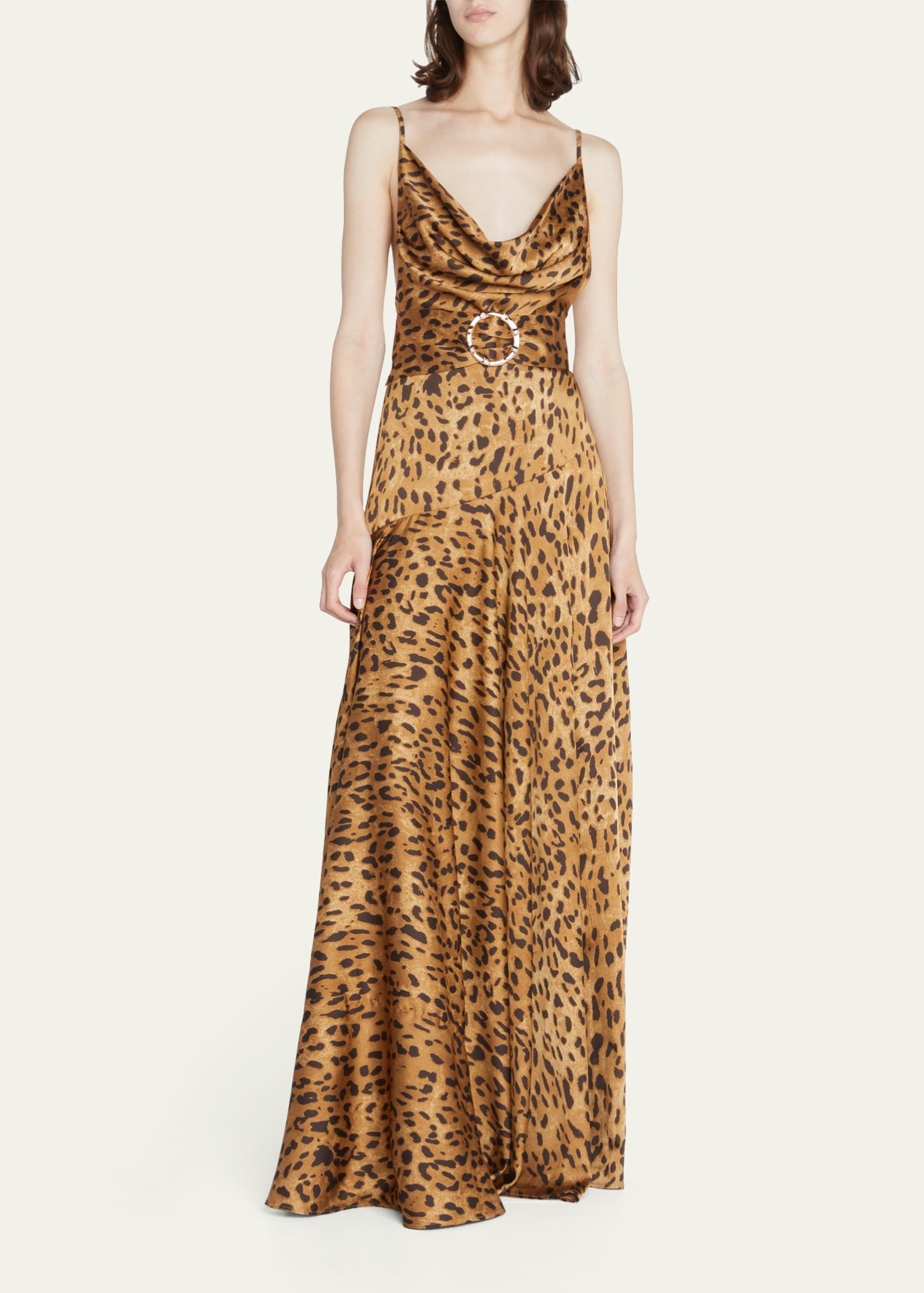 Robe BCBGMAXAZRIA Imprimé Animalier Noir Et Bleu - Col Drapé (cowl Neck), Taille M, Occasion Très Bon état