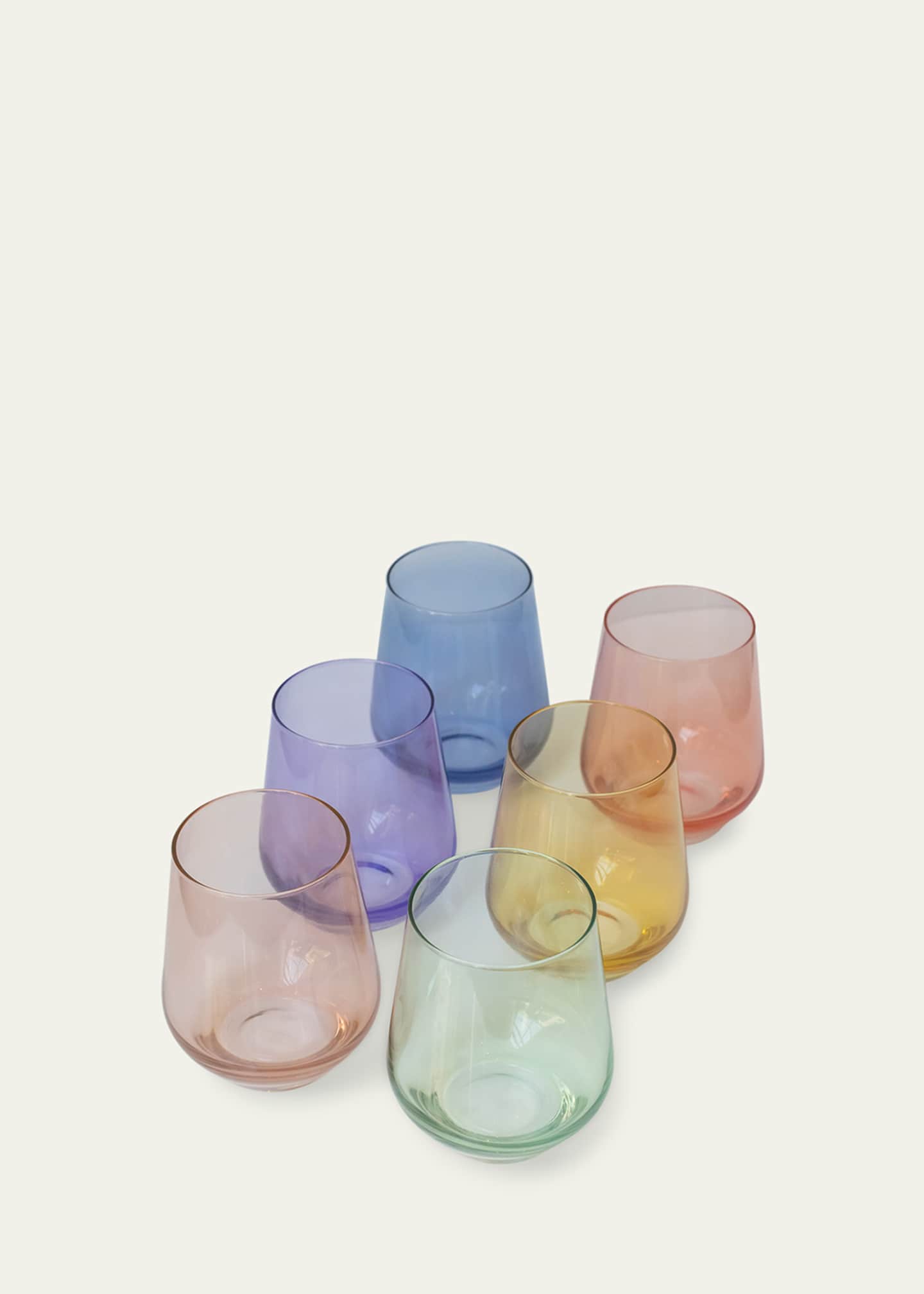 Estelle Colored Glass Pastel Mixed Stemless Wine Glasses, Set of 6
