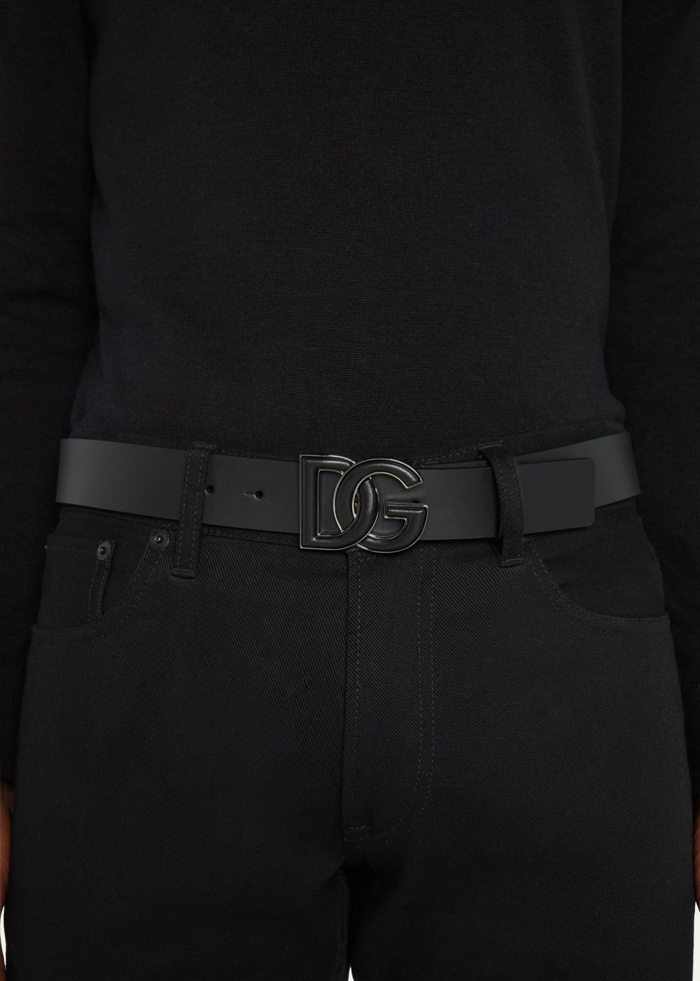 Dolce&Gabbana Men's DG-Buckle Leather Belt - Bergdorf Goodman