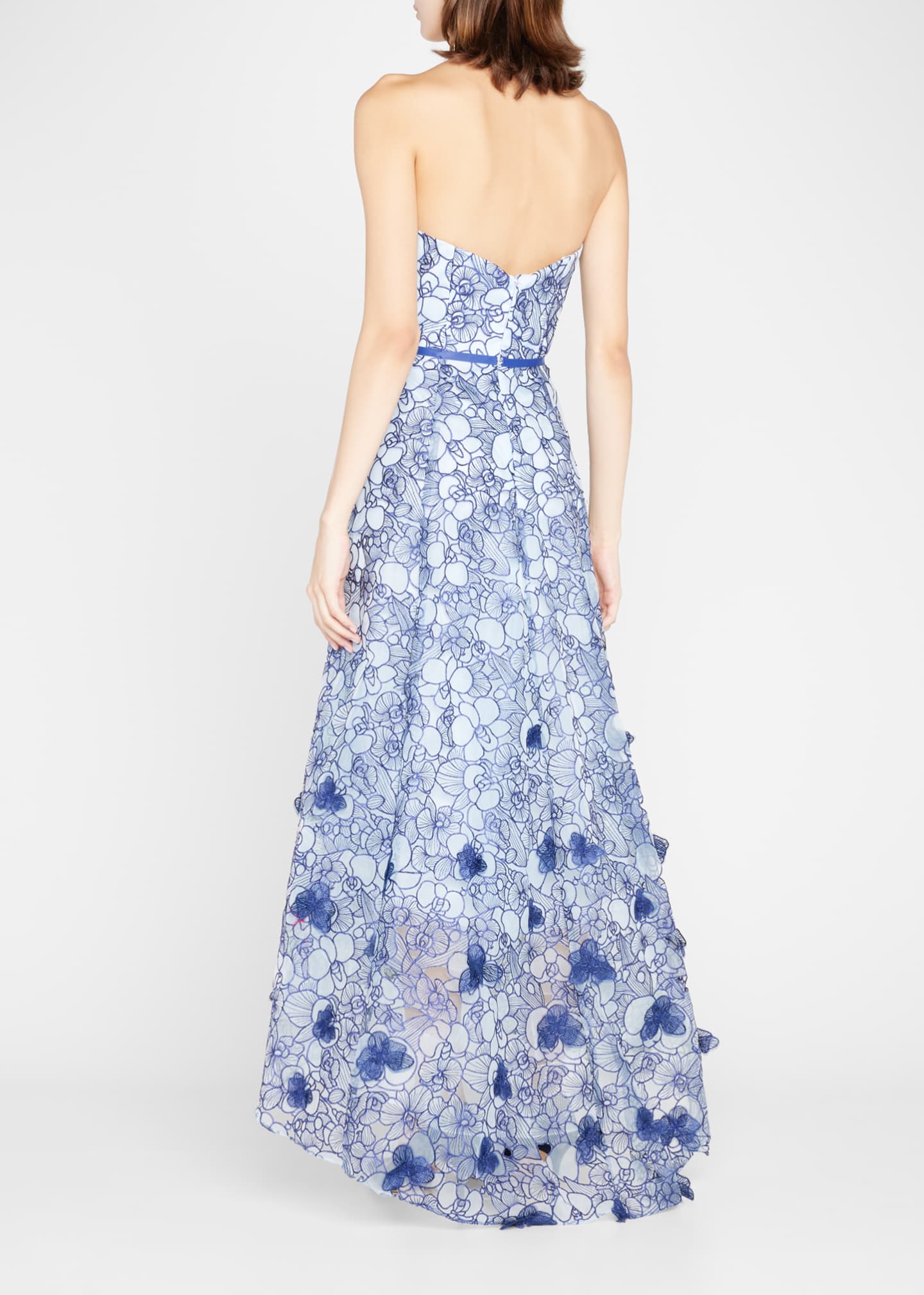 Marchesa Notte Strapless Embroidered High-Low Gown - Bergdorf Goodman