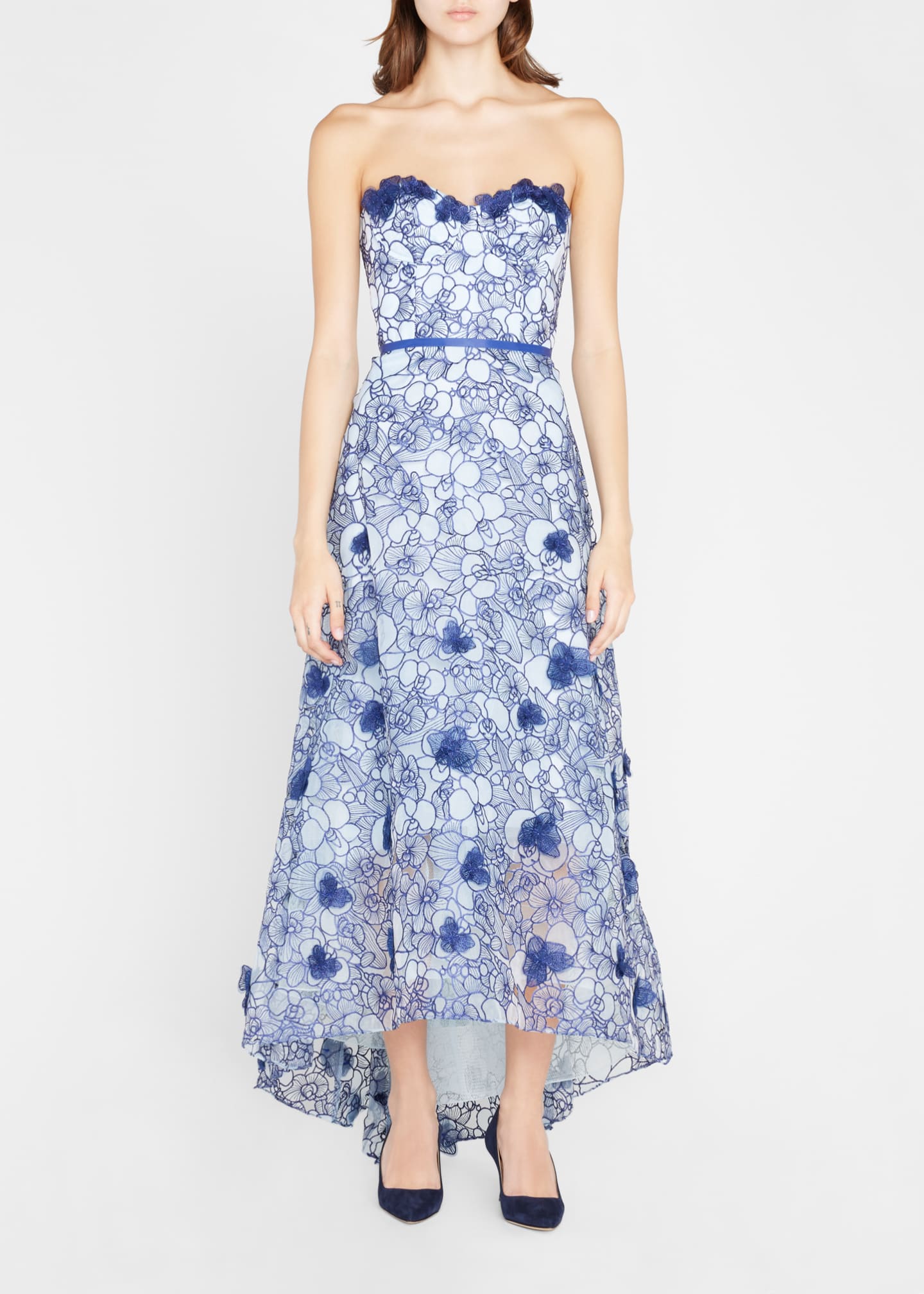 Marchesa Notte Strapless Embroidered High-Low Gown - Bergdorf Goodman