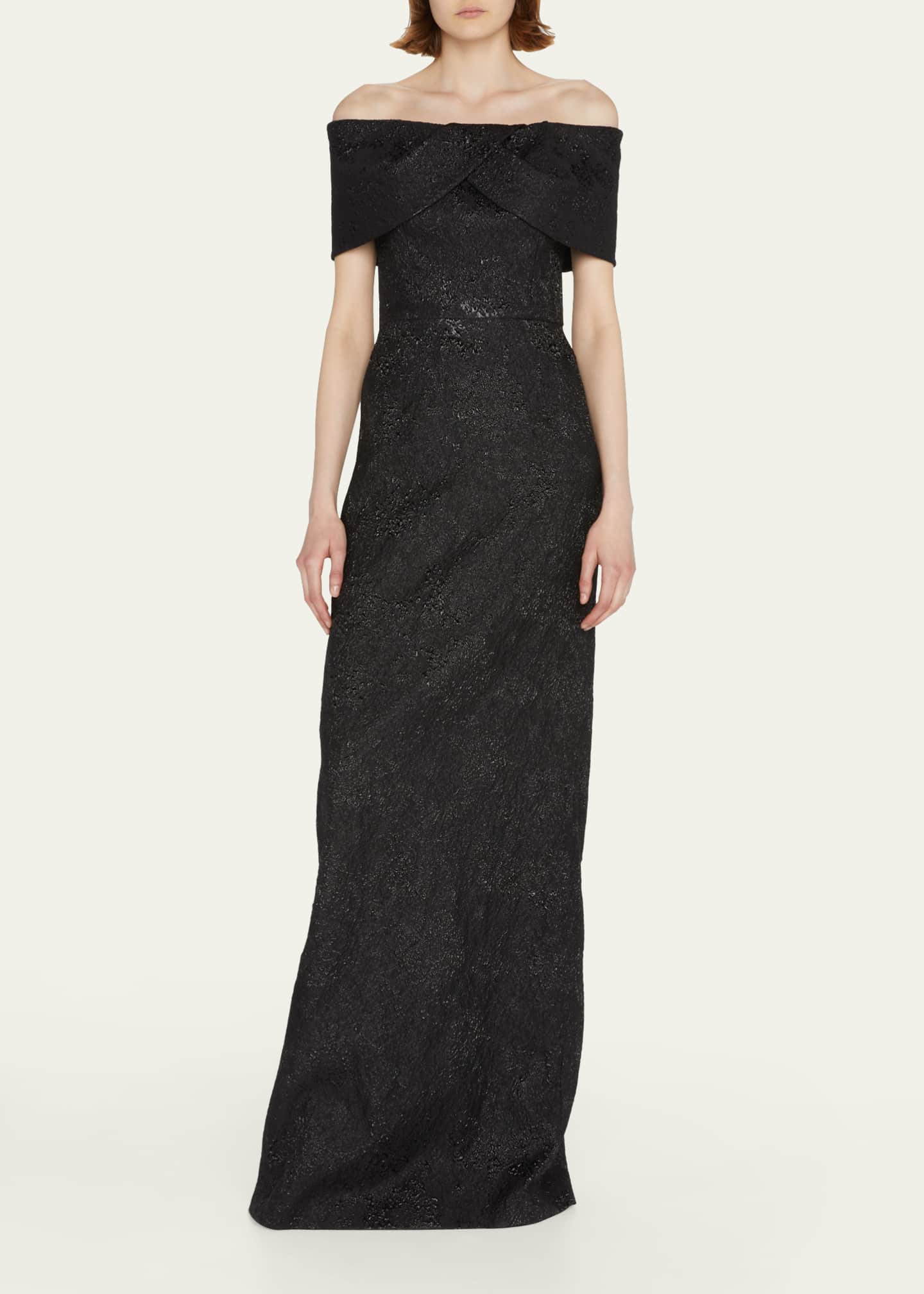Rickie Freeman for Teri Jon Off-Shoulder Jacquard Column Gown Image 2 of 5
