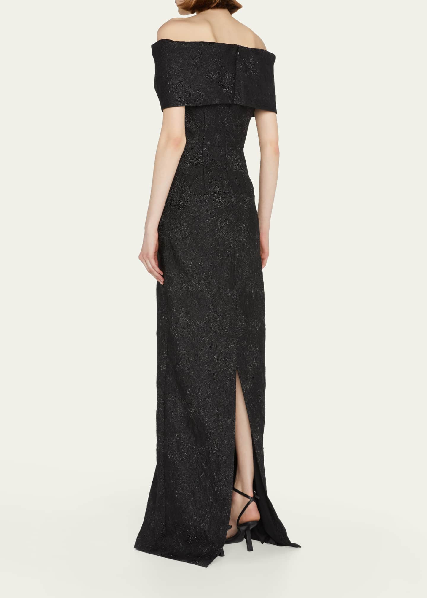 Rickie Freeman for Teri Jon Off-Shoulder Jacquard Column Gown Image 3 of 5