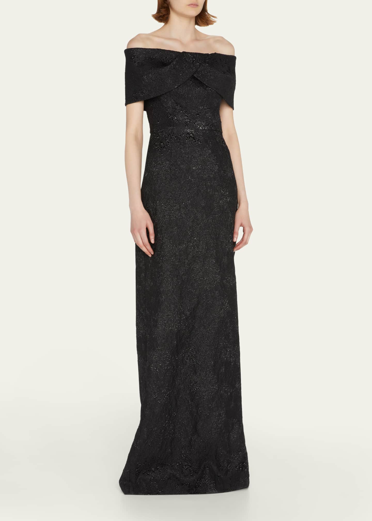 Rickie Freeman for Teri Jon Off-Shoulder Jacquard Column Gown Image 4 of 5