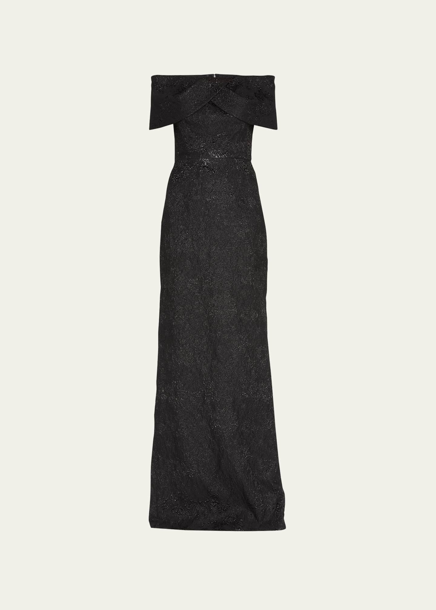 Rickie Freeman for Teri Jon Off-Shoulder Jacquard Column Gown Image 1 of 5