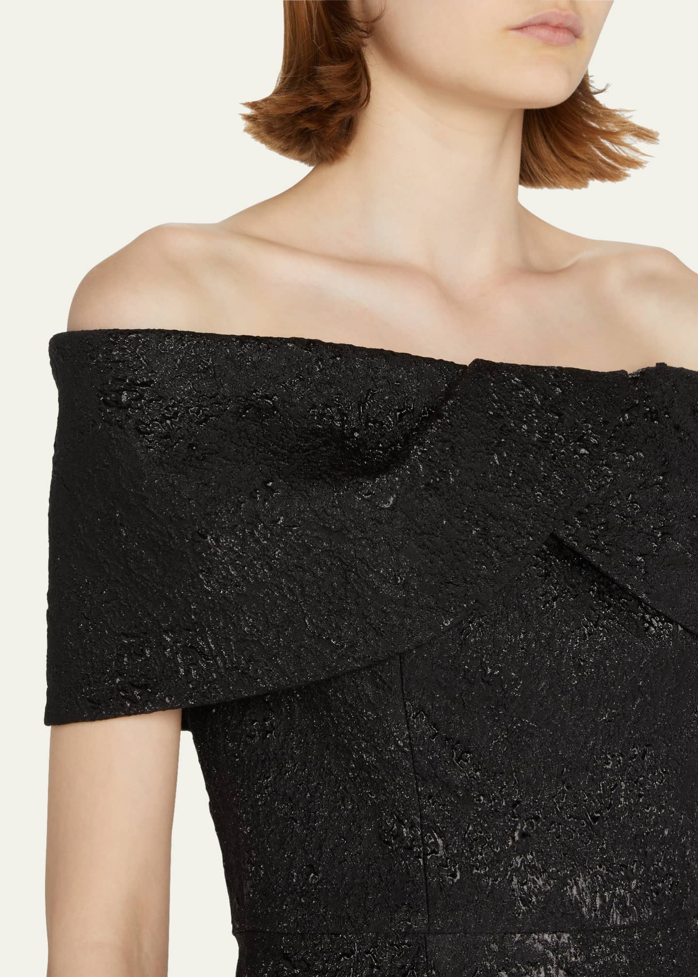 Rickie Freeman for Teri Jon Off-Shoulder Jacquard Column Gown Image 5 of 5