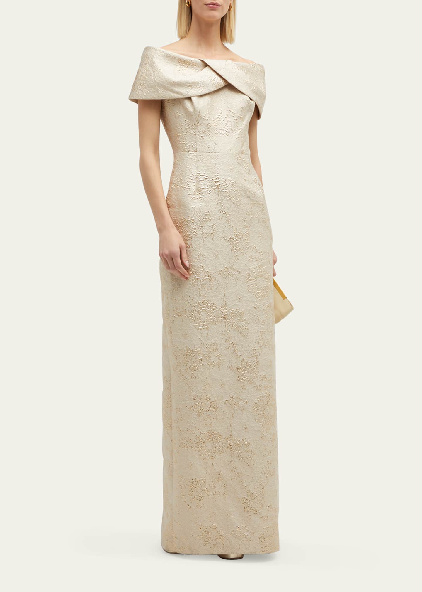 Rickie Freeman for Teri Jon Off-Shoulder Jacquard Column Gown Image 2 of 5
