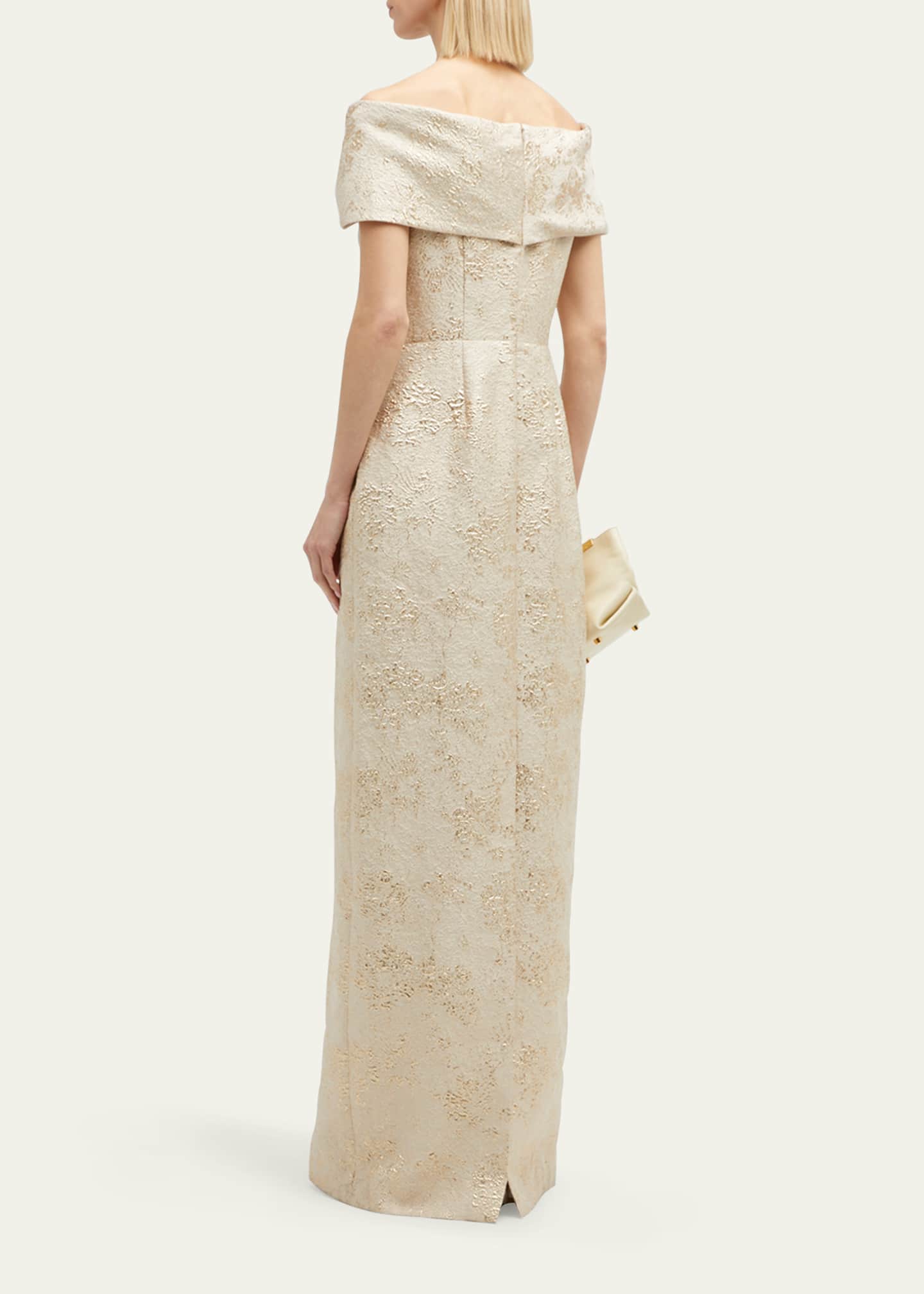 Rickie Freeman for Teri Jon Off-Shoulder Jacquard Column Gown Image 3 of 5
