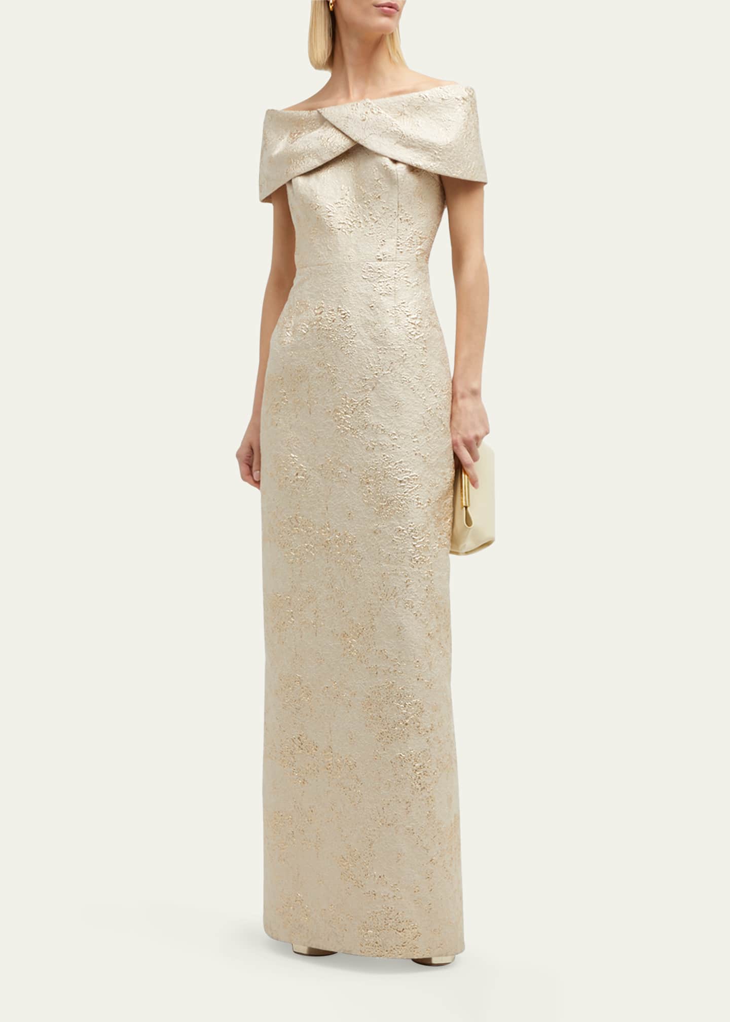 Rickie Freeman for Teri Jon Off-Shoulder Jacquard Column Gown Image 4 of 5