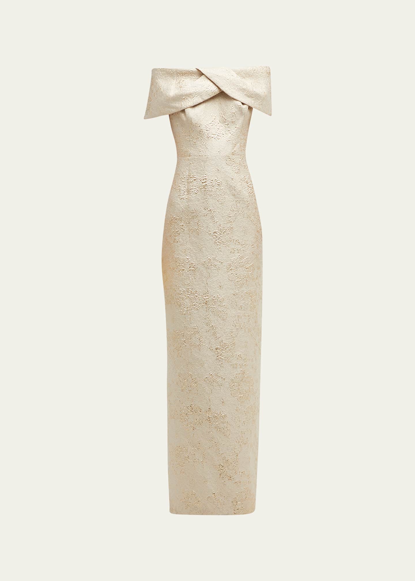 Rickie Freeman for Teri Jon Off-Shoulder Jacquard Column Gown Image 1 of 5