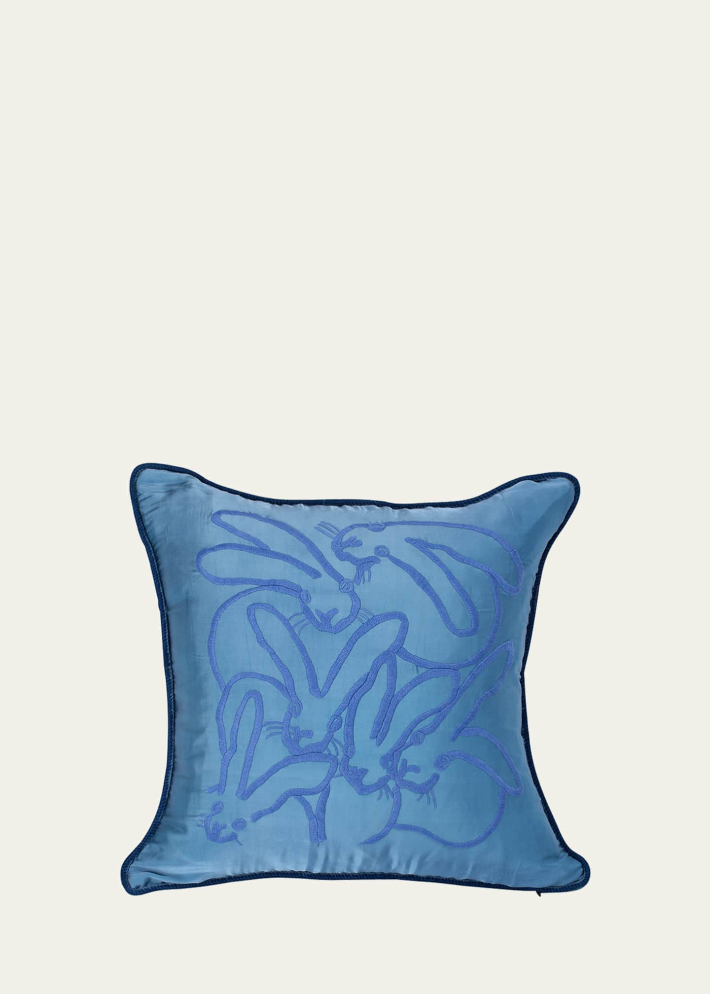 Hunt Slonem Embroidered Silk & Velvet Seven Bunny Pillow, 22" Image 1 of 2