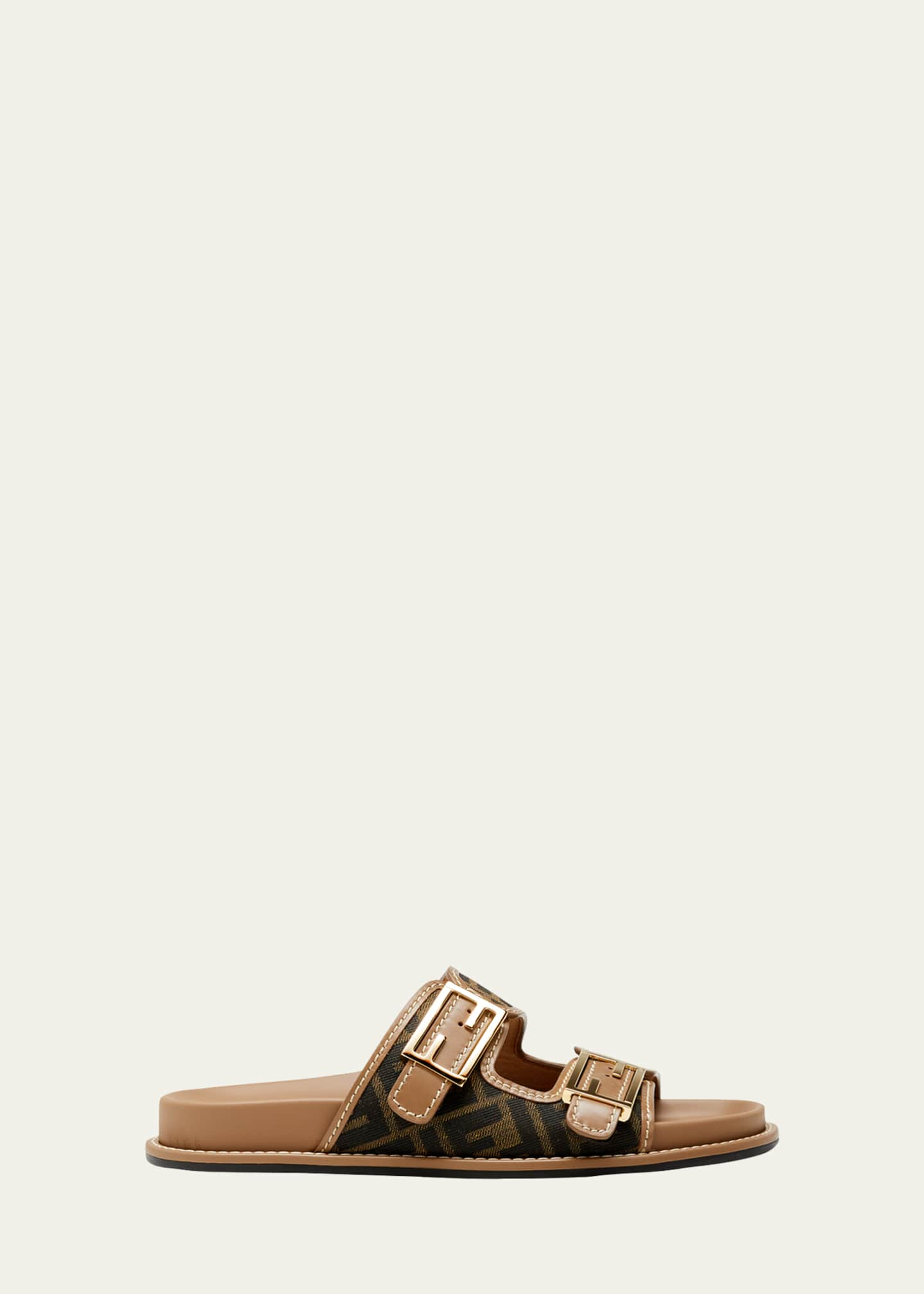 Fendi Kids Baby Leather FF Logo Sandals in Brown