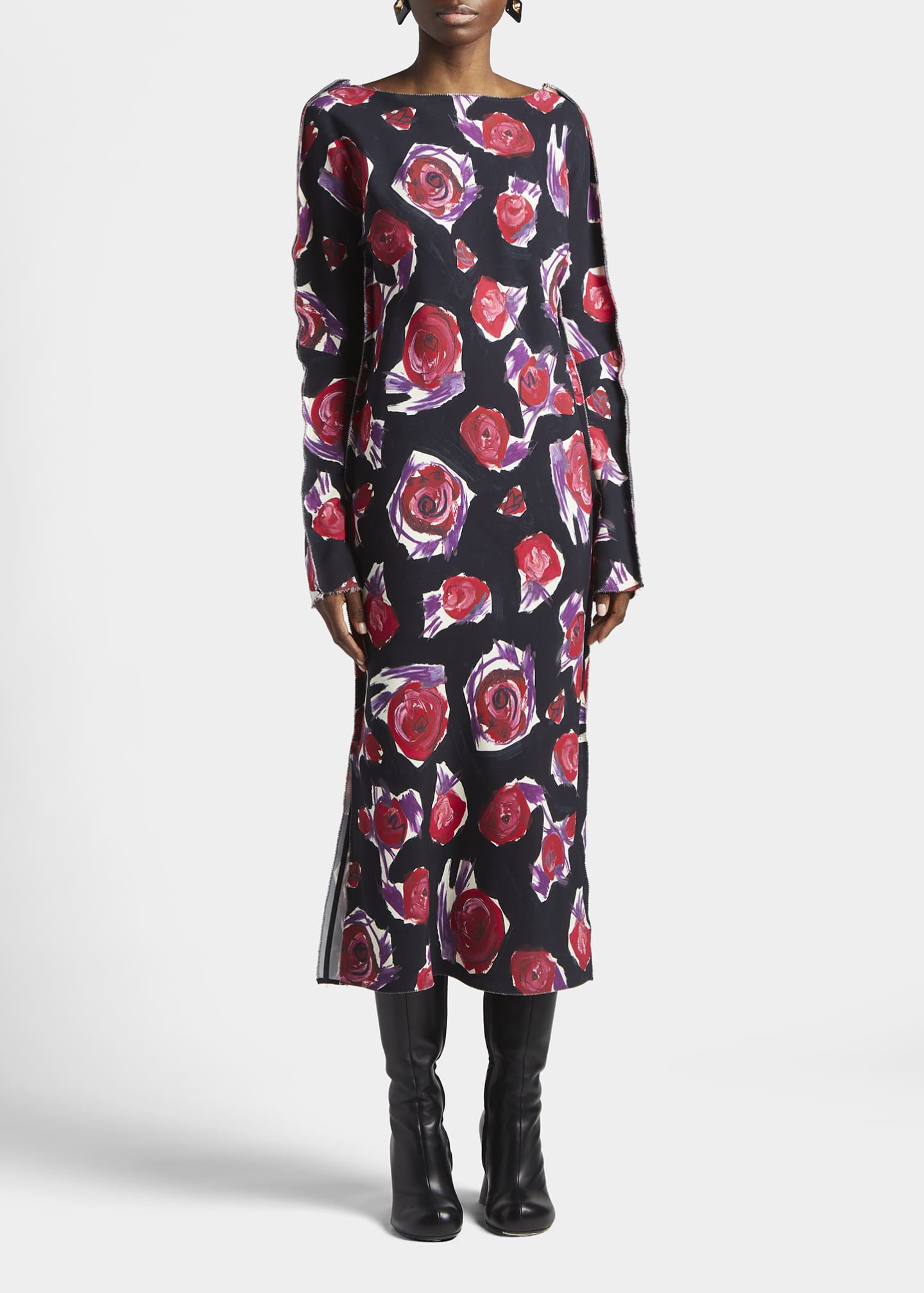 Marni Tulip-Print Boat-Neck Crepe Midi Dress - Bergdorf Goodman