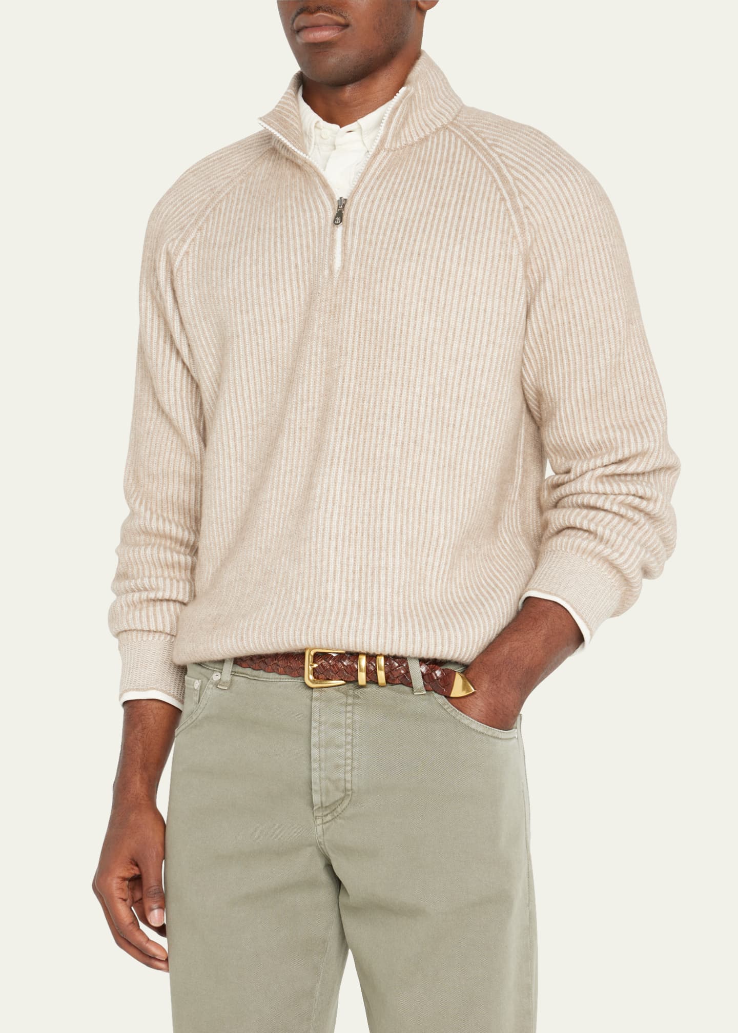 Brunello Cucinelli Men Cashmere Knit Down Jacket With Zip