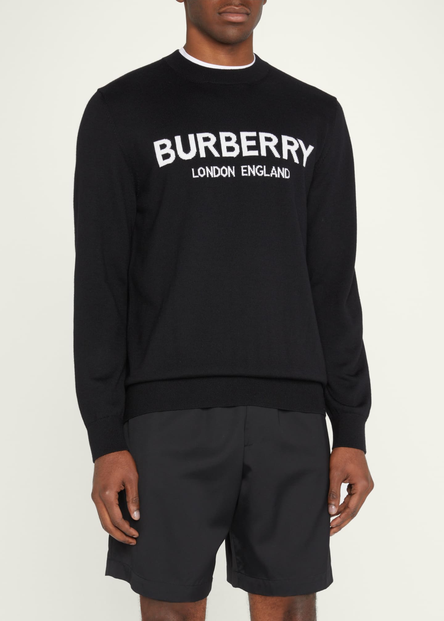 Burberry Men's Fennell Logo Merino Crewneck Sweater - Bergdorf Goodman