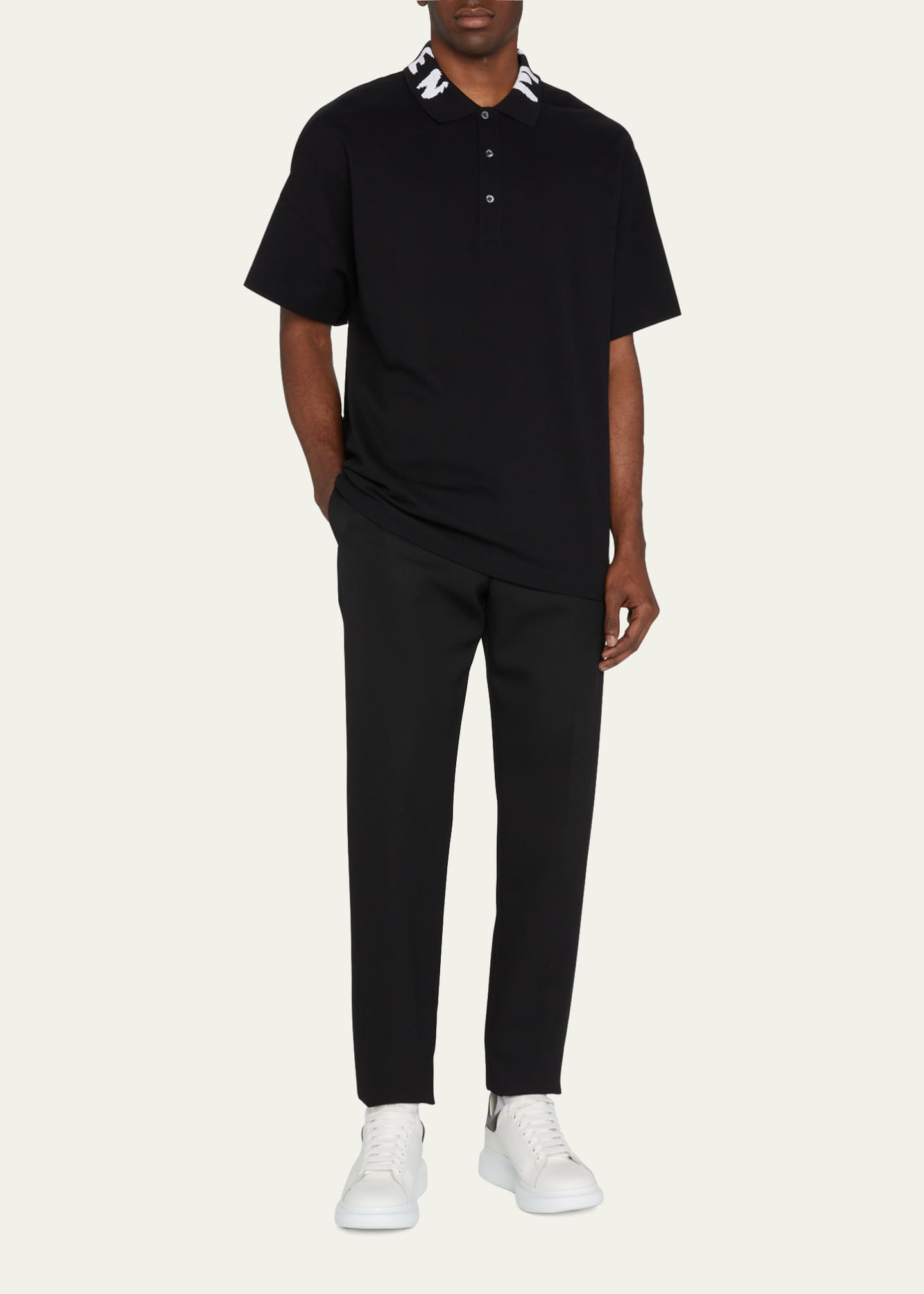 McQueen Men's Oversized Graffiti-Collar Polo Shirt Image 2 of 5