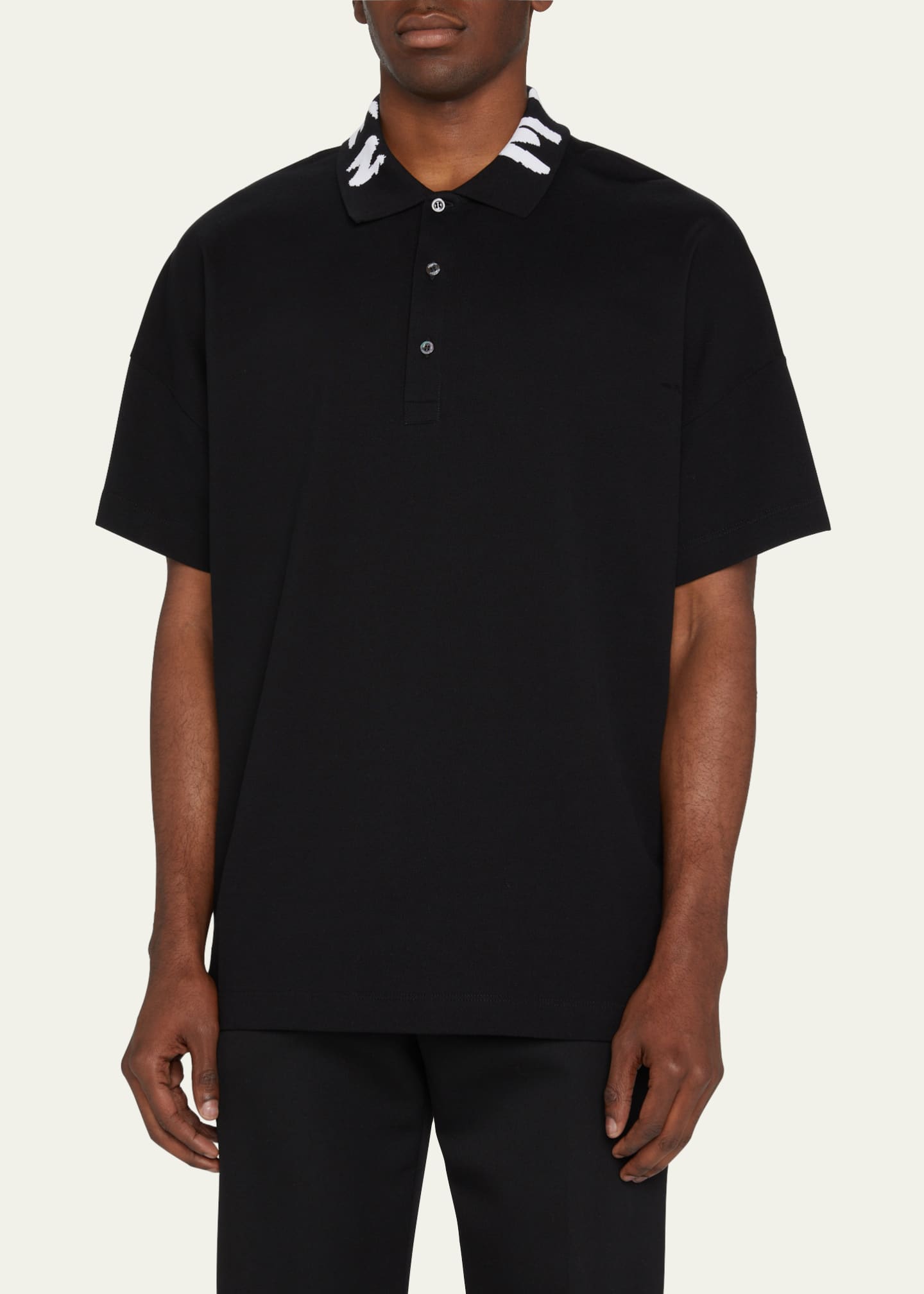 McQueen Men's Oversized Graffiti-Collar Polo Shirt Image 4 of 5