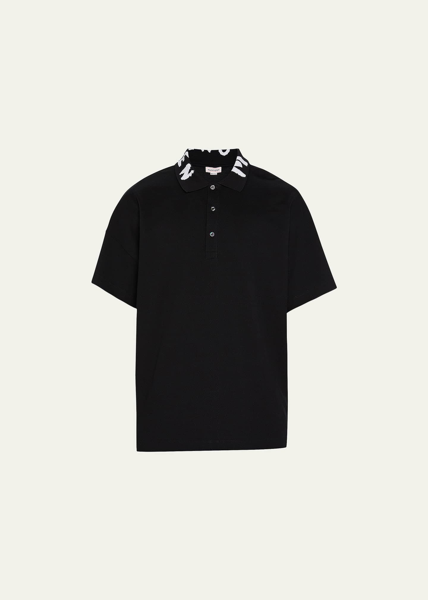 Alexander McQueen Men's Oversized Graffiti-Collar Polo Shirt - Bergdorf ...