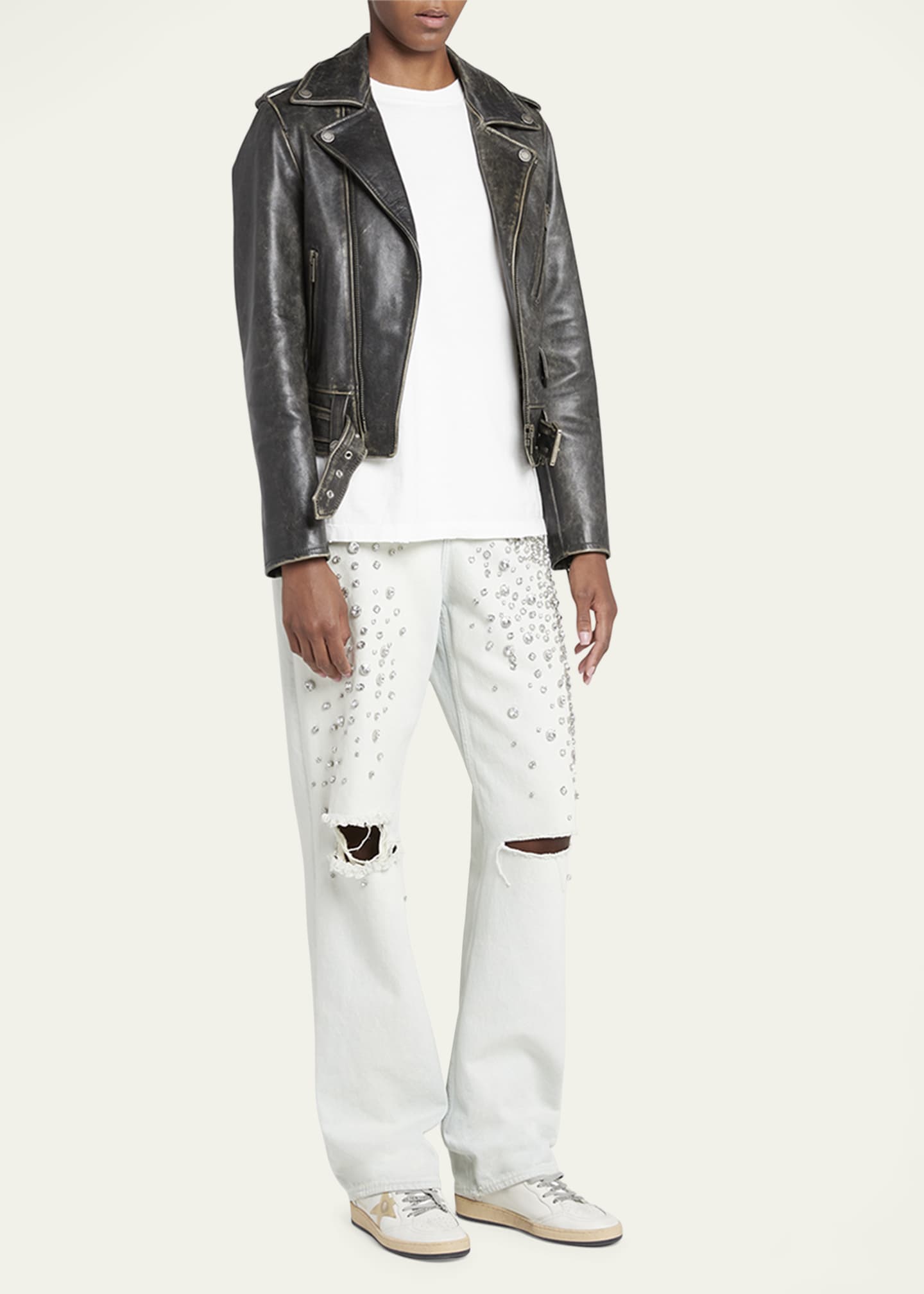 Golden Goose Ballstar Mixed Leather Low-Top Sneakers Image 3 of 5