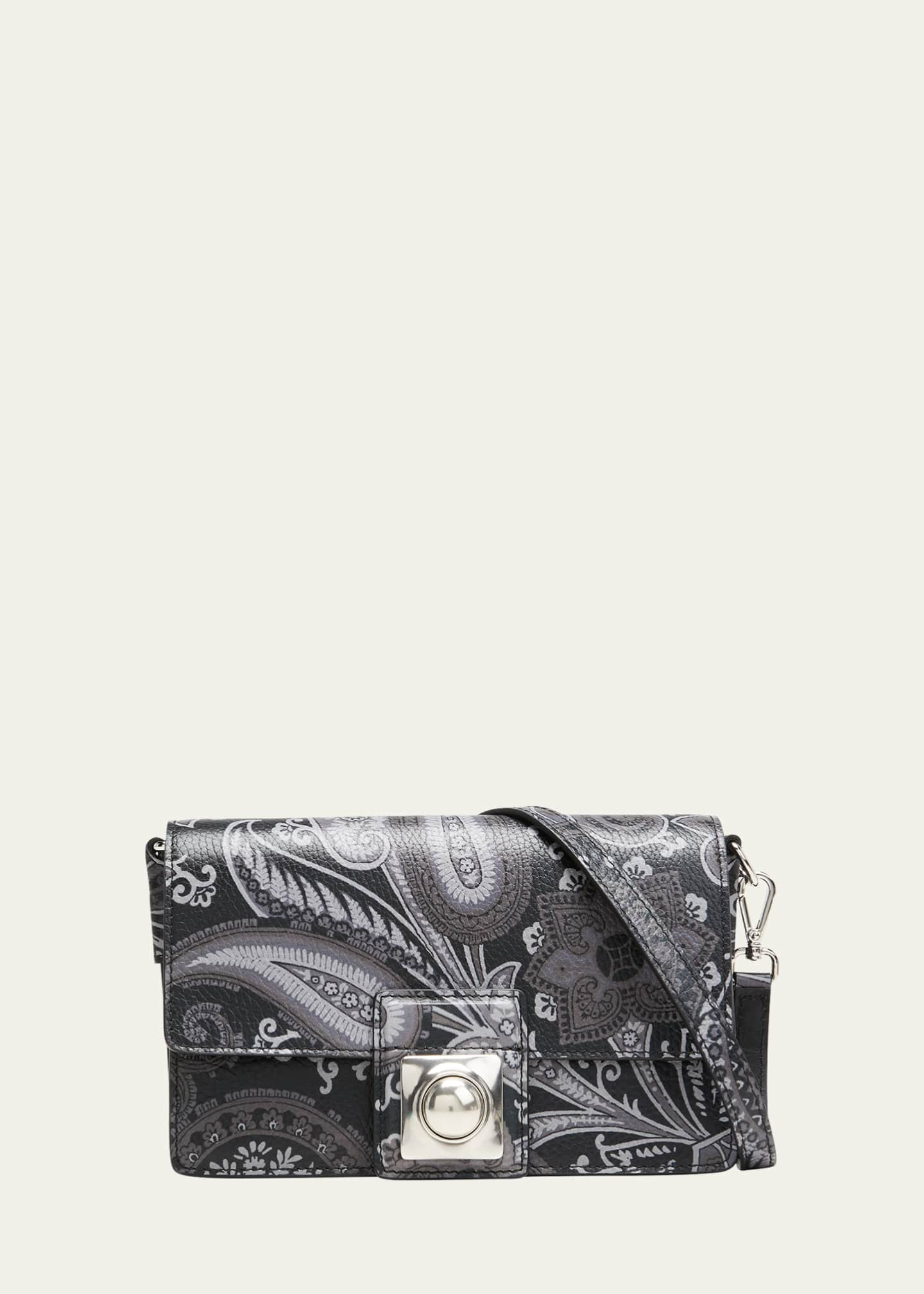 Embroidered leather-trimmed paisley-print coated-canvas shoulder bag