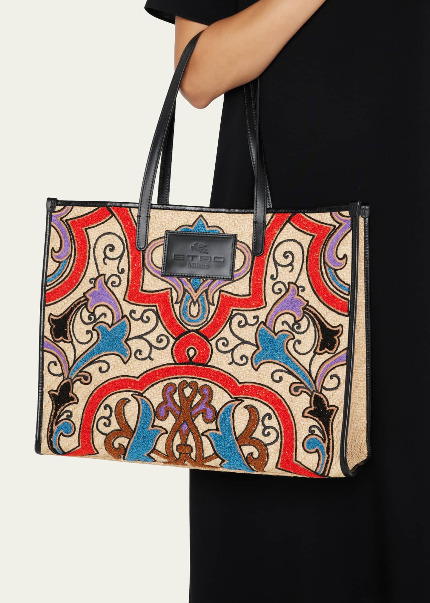Etro Globestrotter Embroidered Raffia Shopping Tote Bag - Bergdorf Goodman