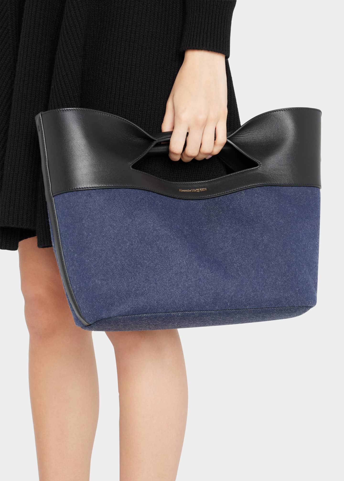 Alexander McQueen The Bow Small Denim Leather TopHandle Bag Bergdorf
