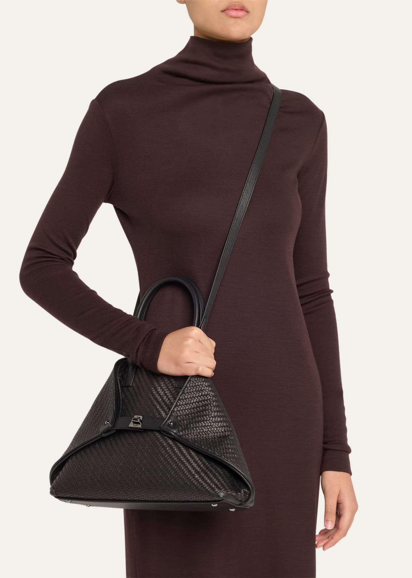 Akris Ai Small Plaid Braided Top-Handle Bag Image 2 of 6